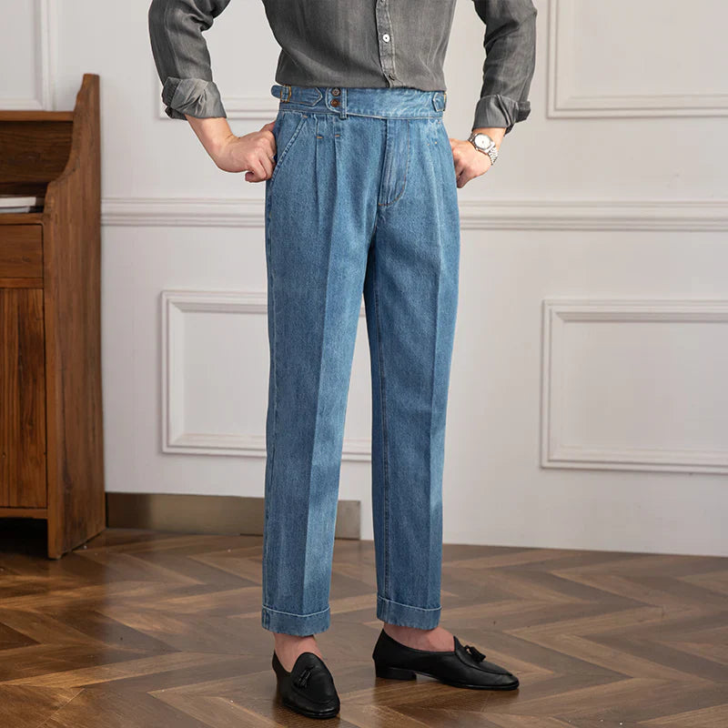 The Ivy League Pleated Denim Trousers