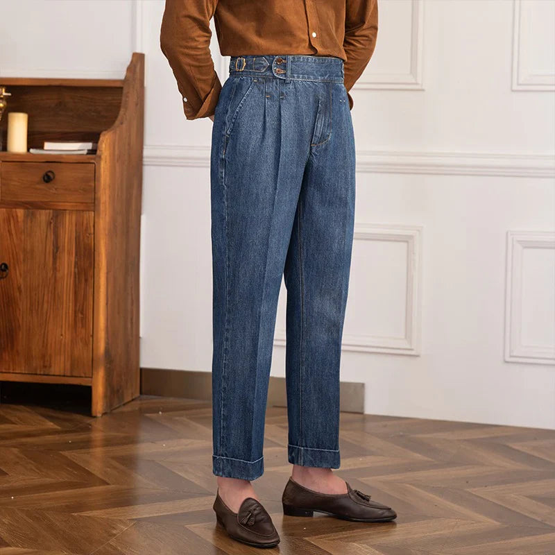 The Ivy League Pleated Denim Trousers