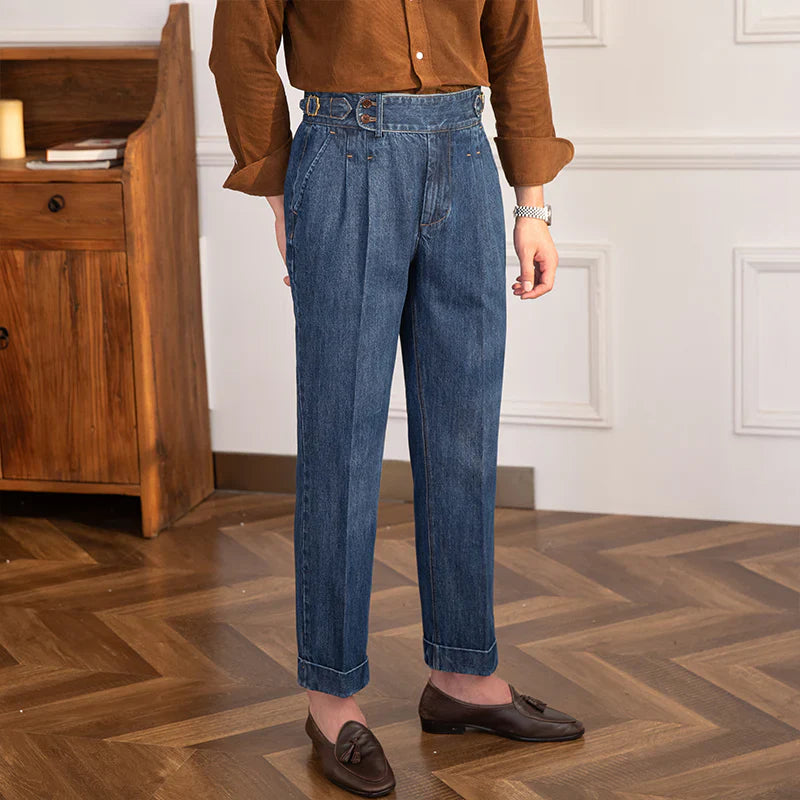 The Ivy League Pleated Denim Trousers