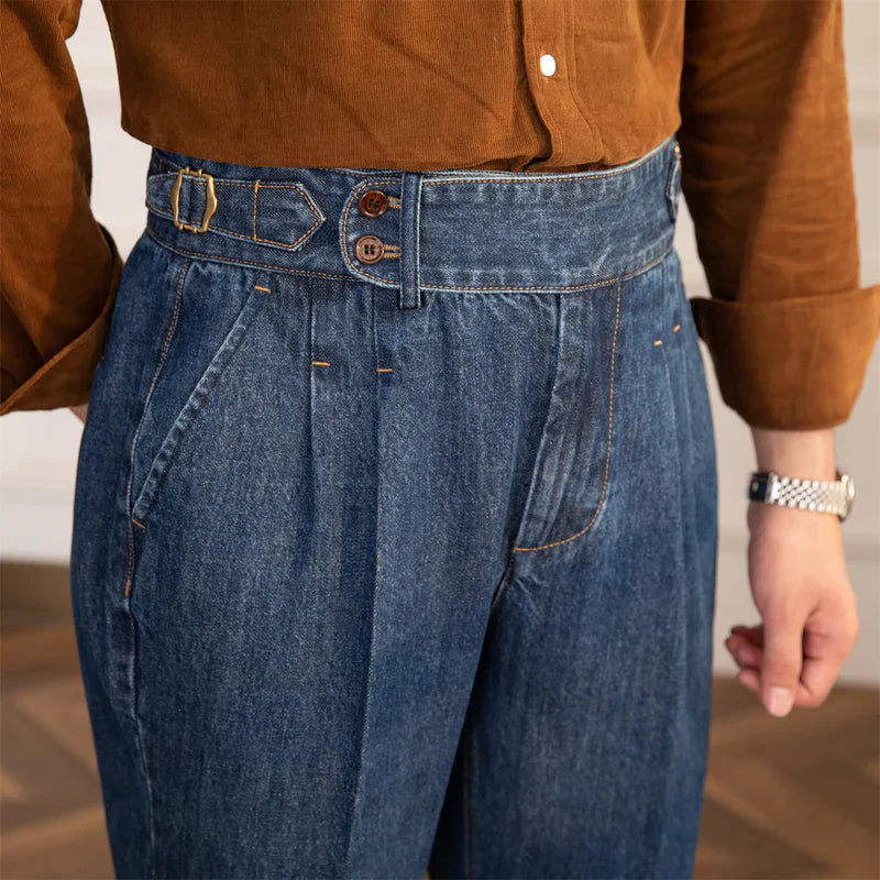The Ivy League Pleated Denim Trousers