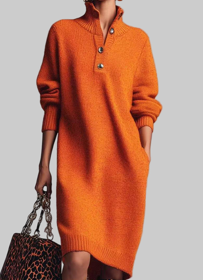 The Aspen - Knit collared henley midi sweater dress