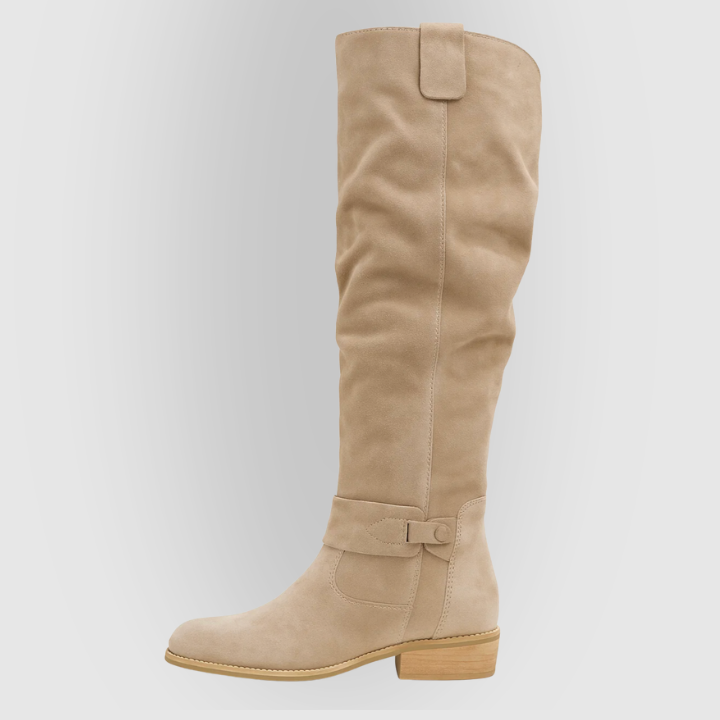 Sienna - Knee-high faux suede buckle boots