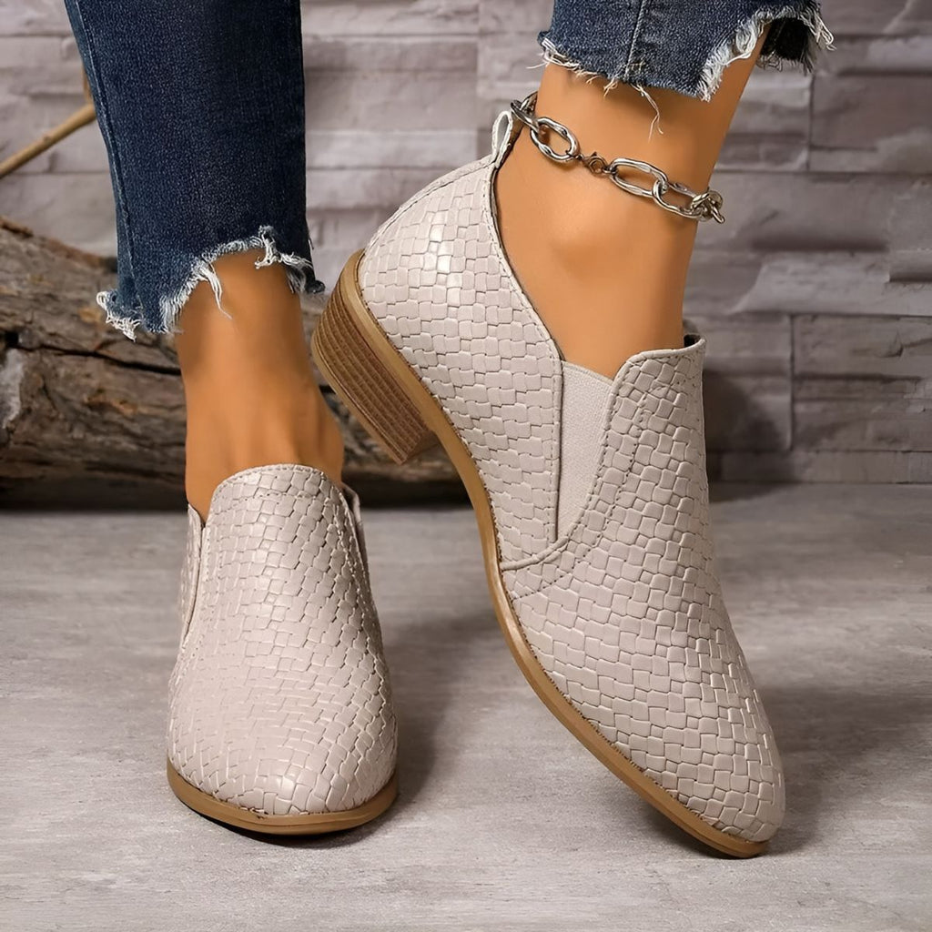 Mary - Woven texture low heel ankle boot