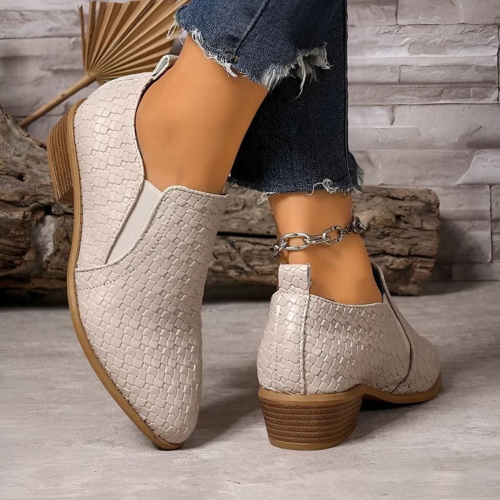Mary - Woven texture low heel ankle boot
