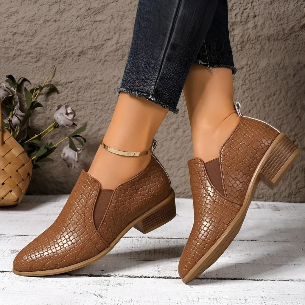 Mary - Woven texture low heel ankle boot