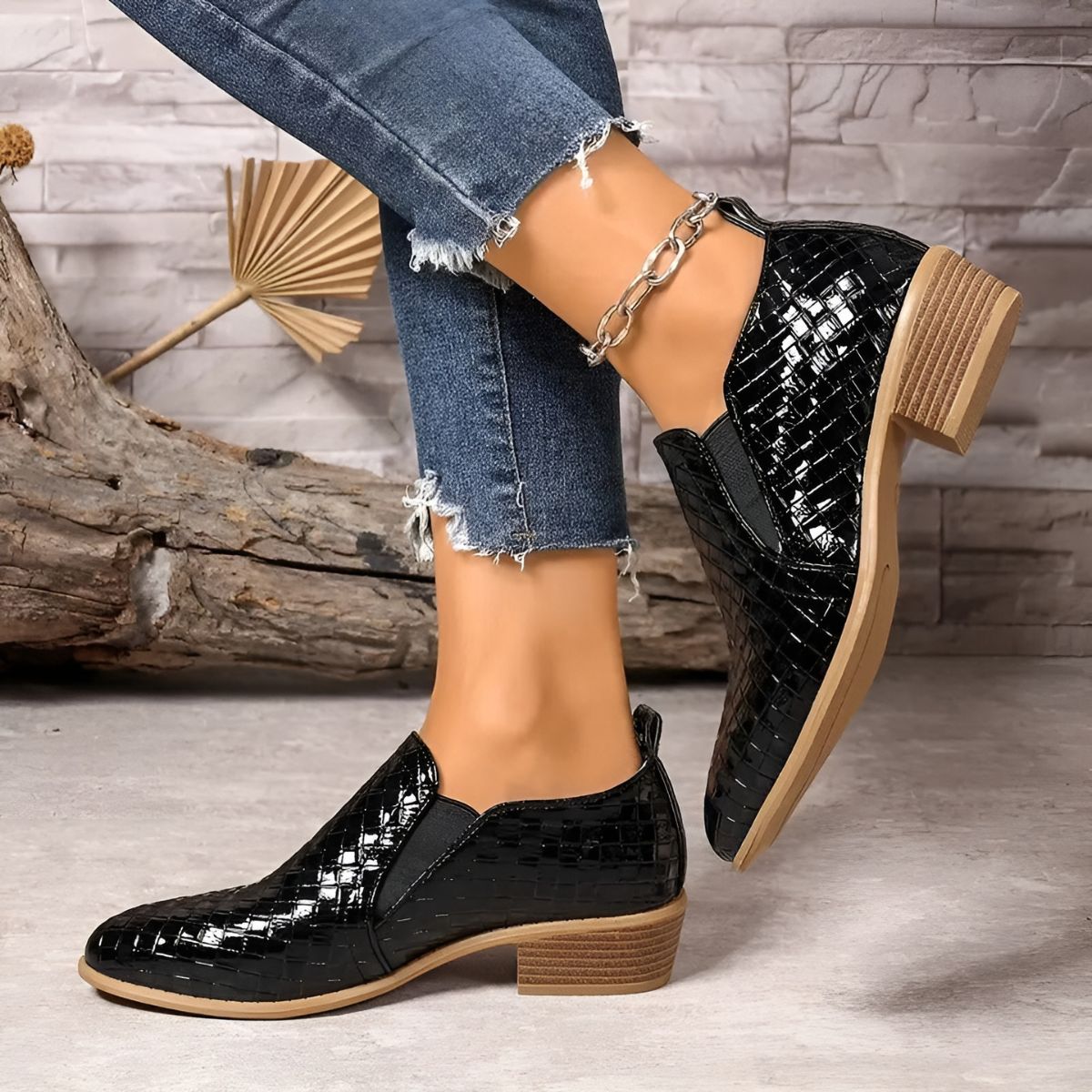 Mary - Woven texture low heel ankle boot