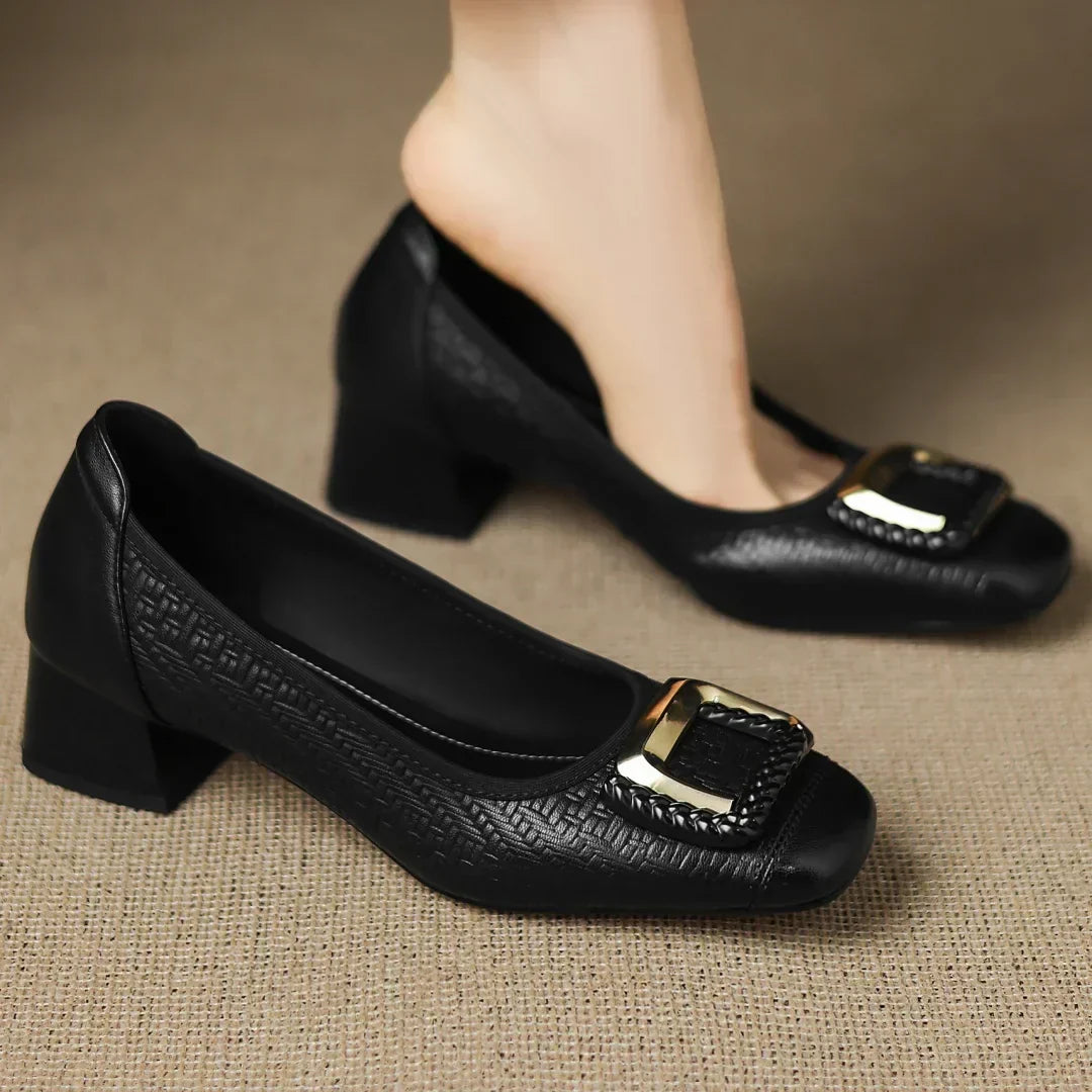 The Eloise - Woven texture square toe low heels