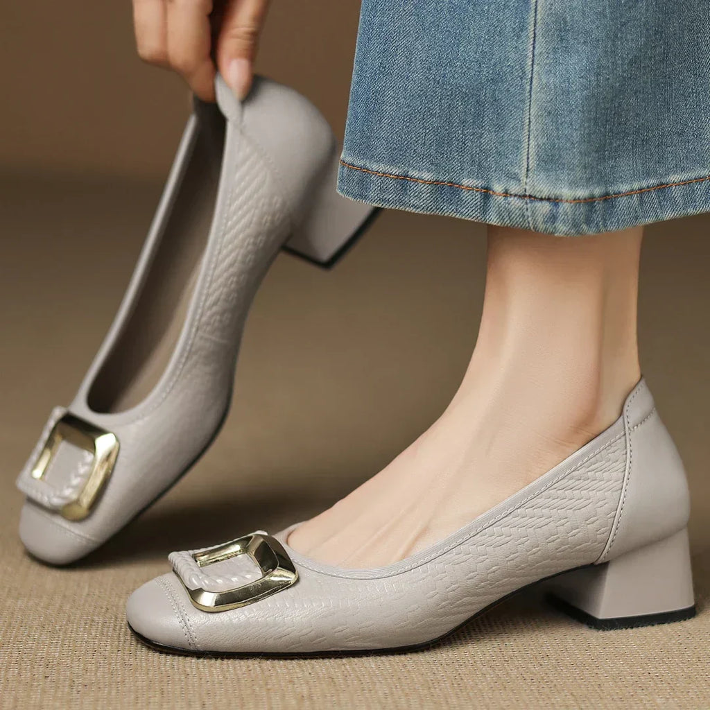The Eloise - Woven texture square toe low heels