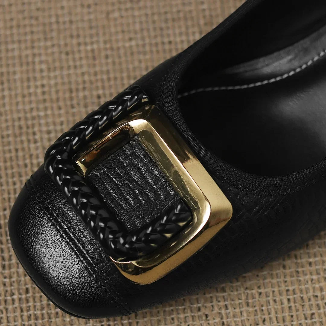 The Eloise - Woven texture square toe low heels