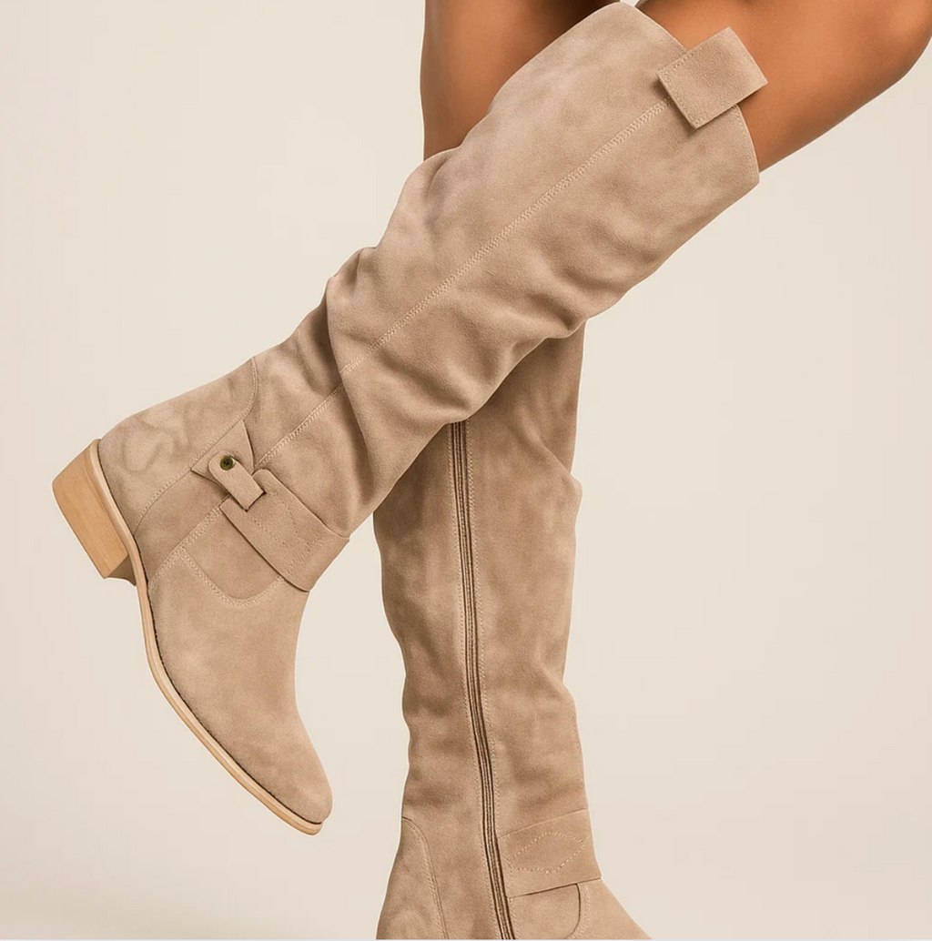 Sienna - Knee-high faux suede buckle boots