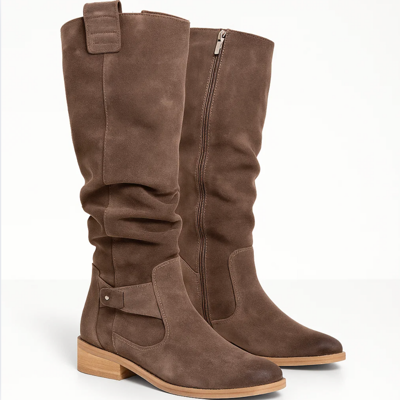 Sienna - Knee-high faux suede buckle boots