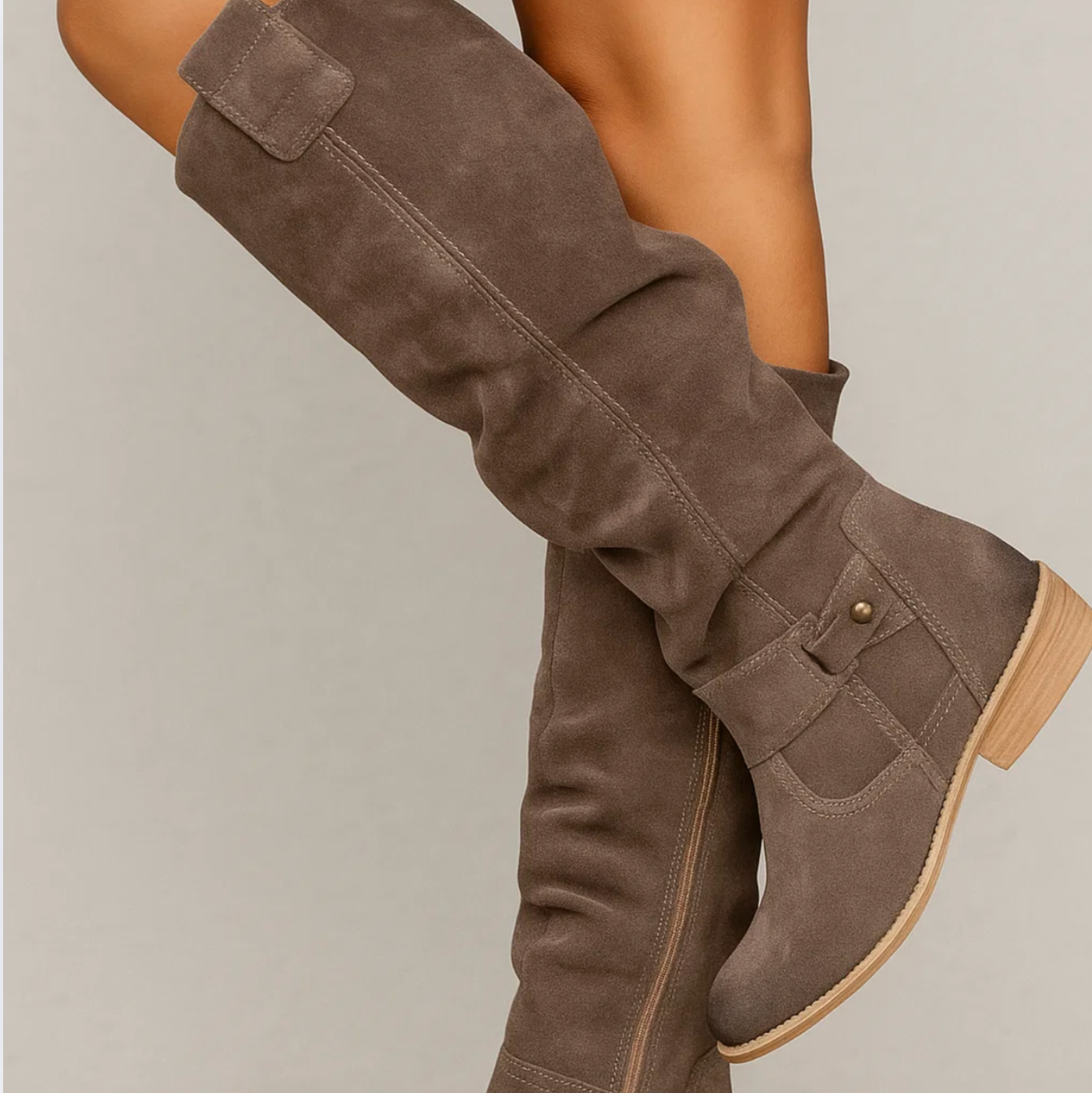 Sienna - Knee-high faux suede buckle boots