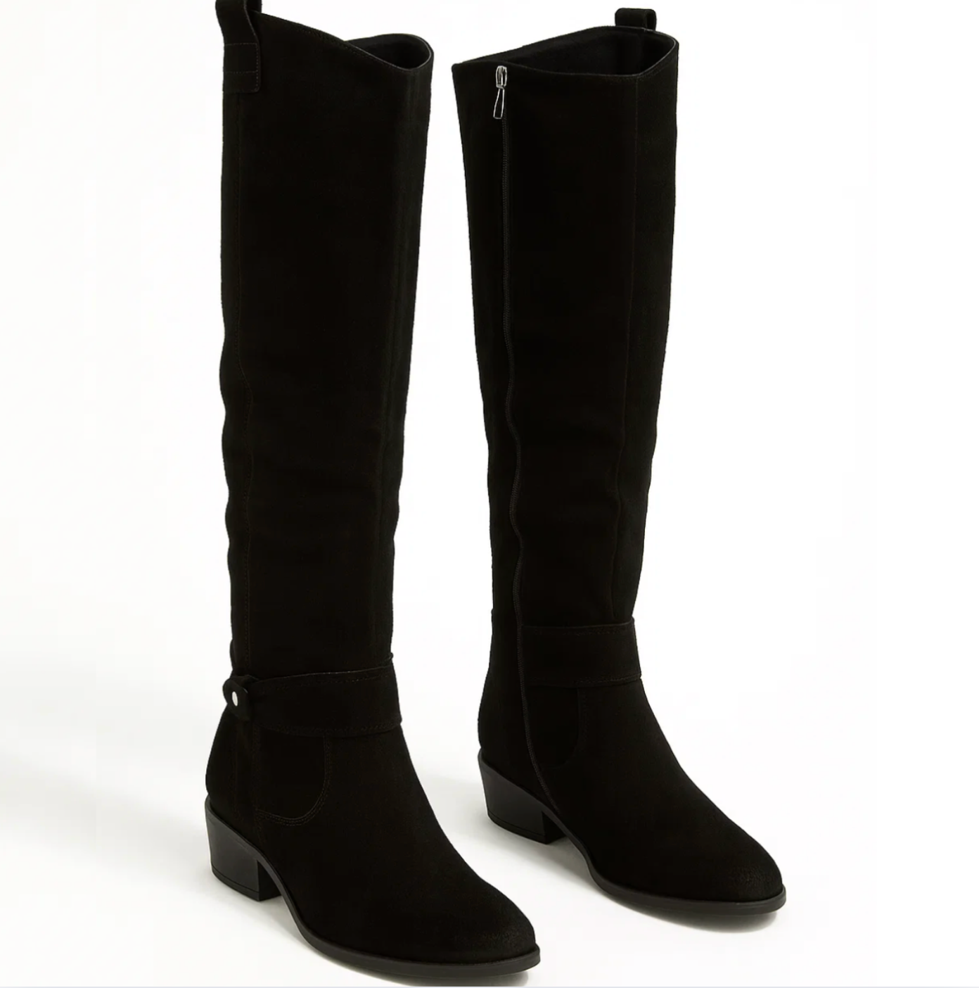 Sienna - Knee-high faux suede buckle boots