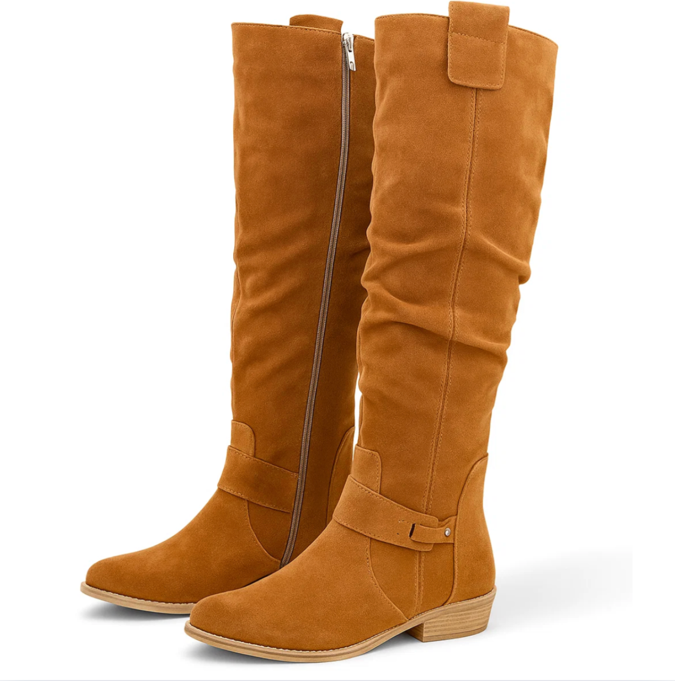 Sienna - Knee-high faux suede buckle boots