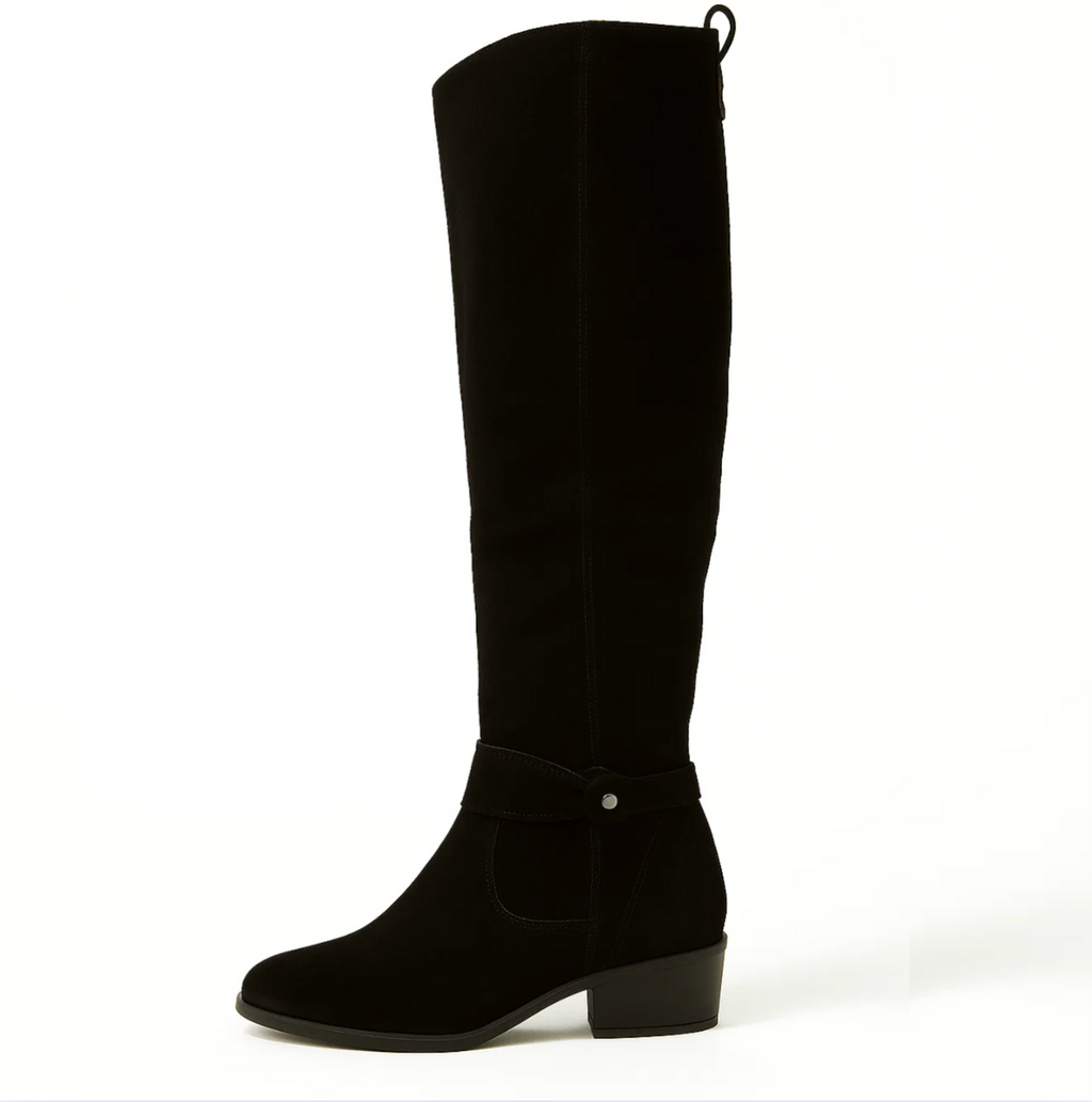 Sienna - Knee-high faux suede buckle boots