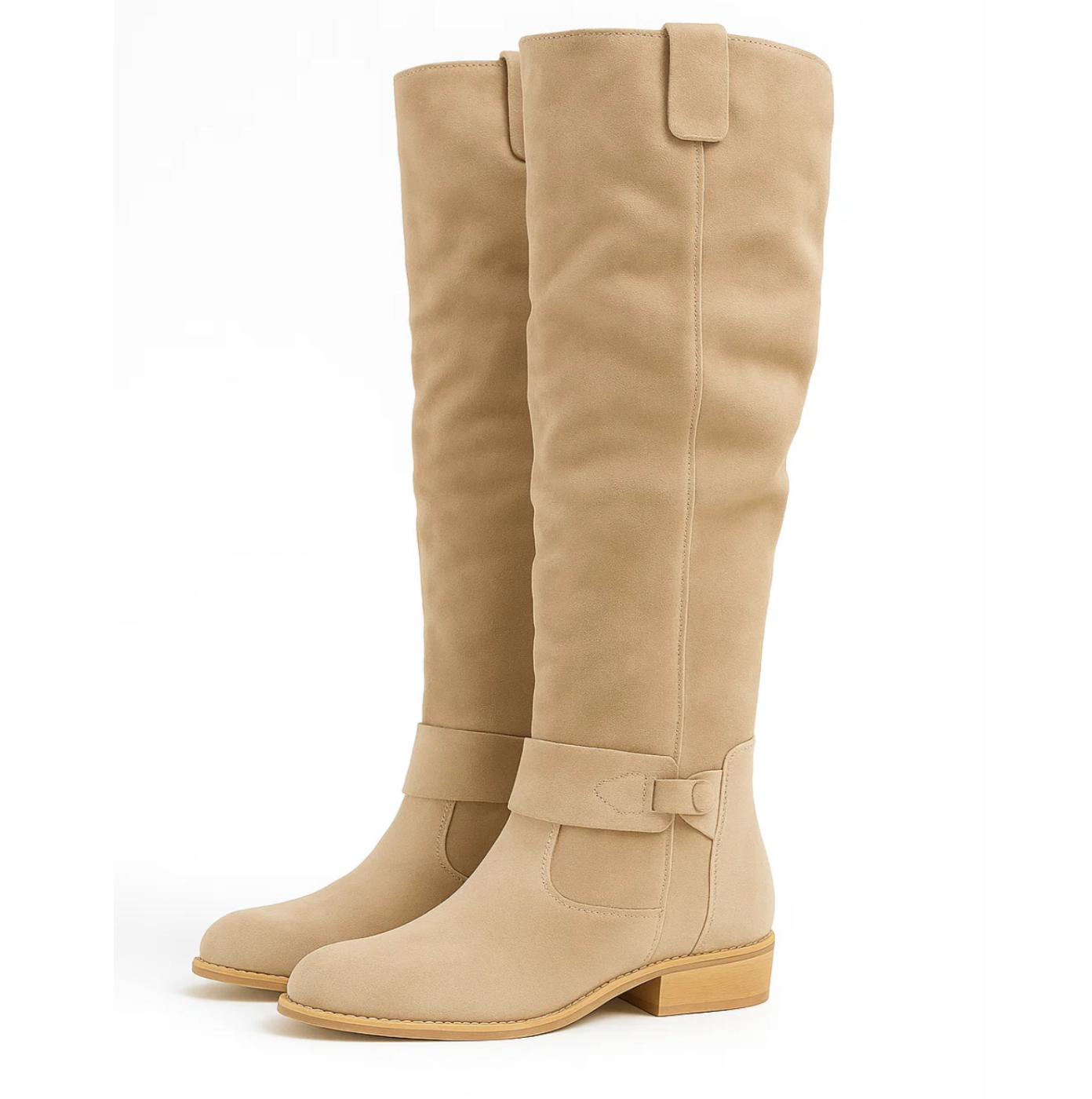 Sienna - Knee-high faux suede buckle boots