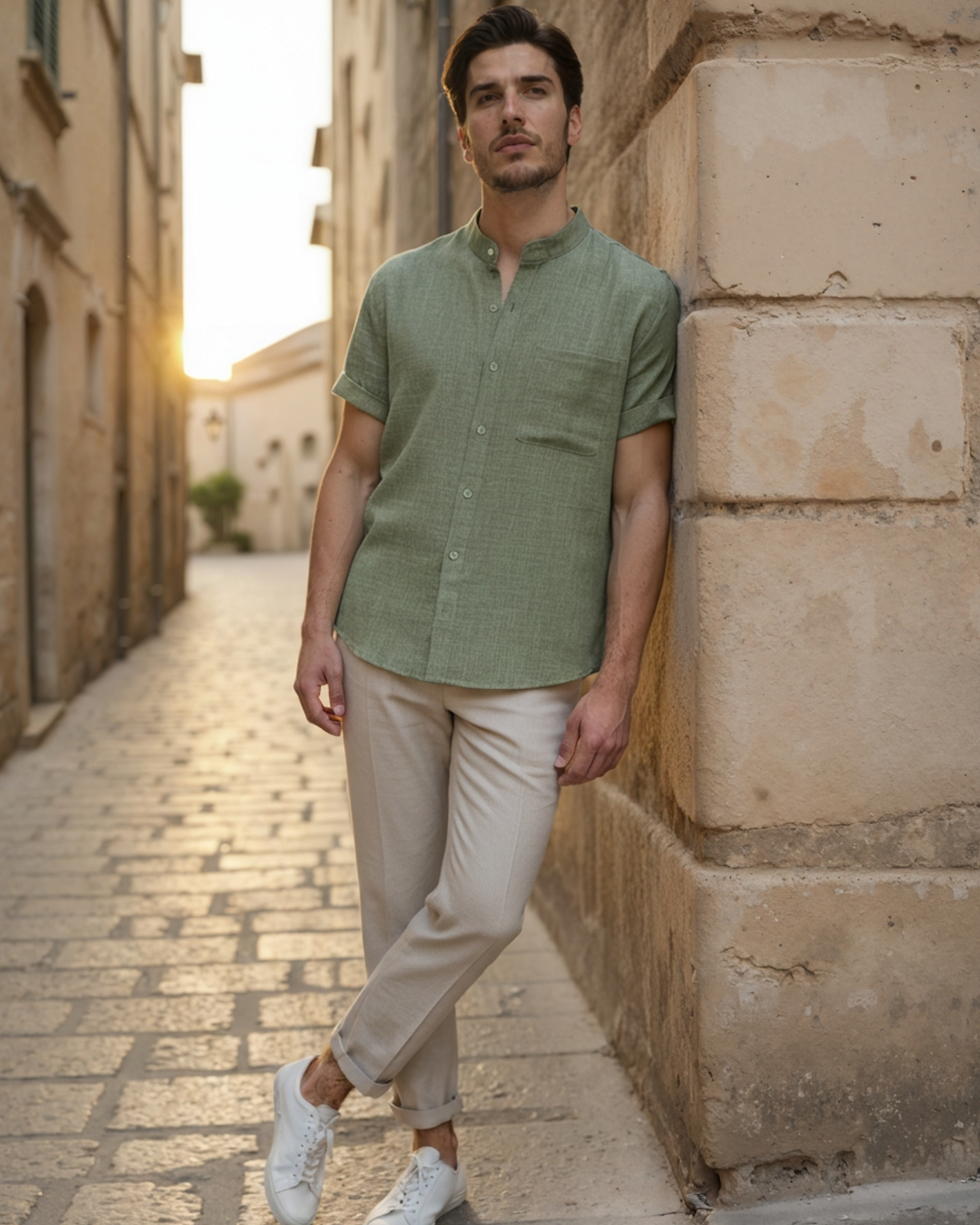 The cuban collar linen-look short sleeve shirt