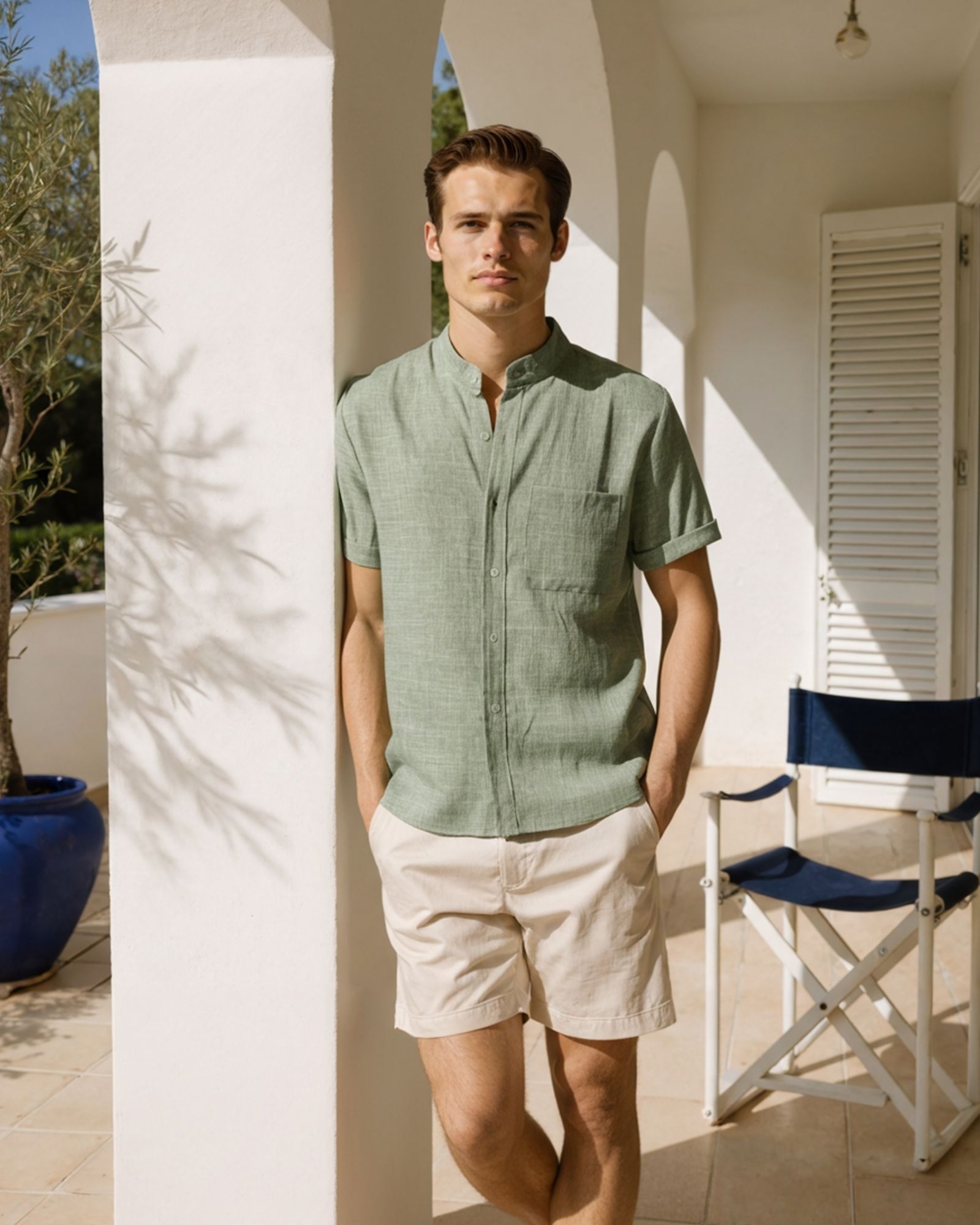The cuban collar linen-look short sleeve shirt