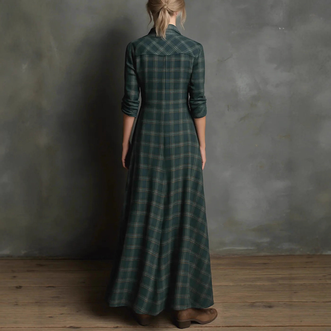 Valentina - Plaid flannel long sleeve maxi shirtdress