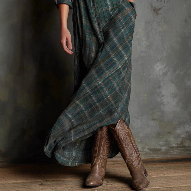 Valentina - Plaid flannel long sleeve maxi shirtdress