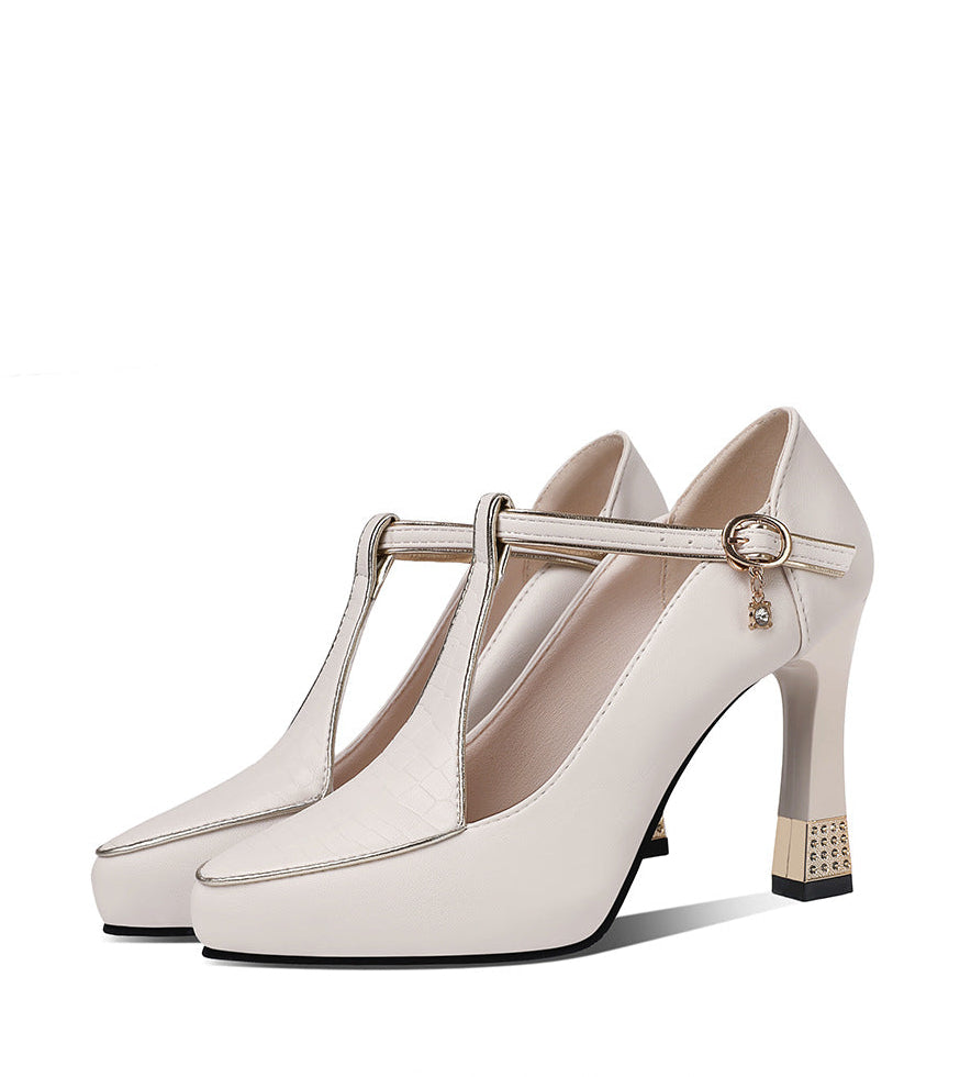 Vivienne - T-bar platform high heel court shoes