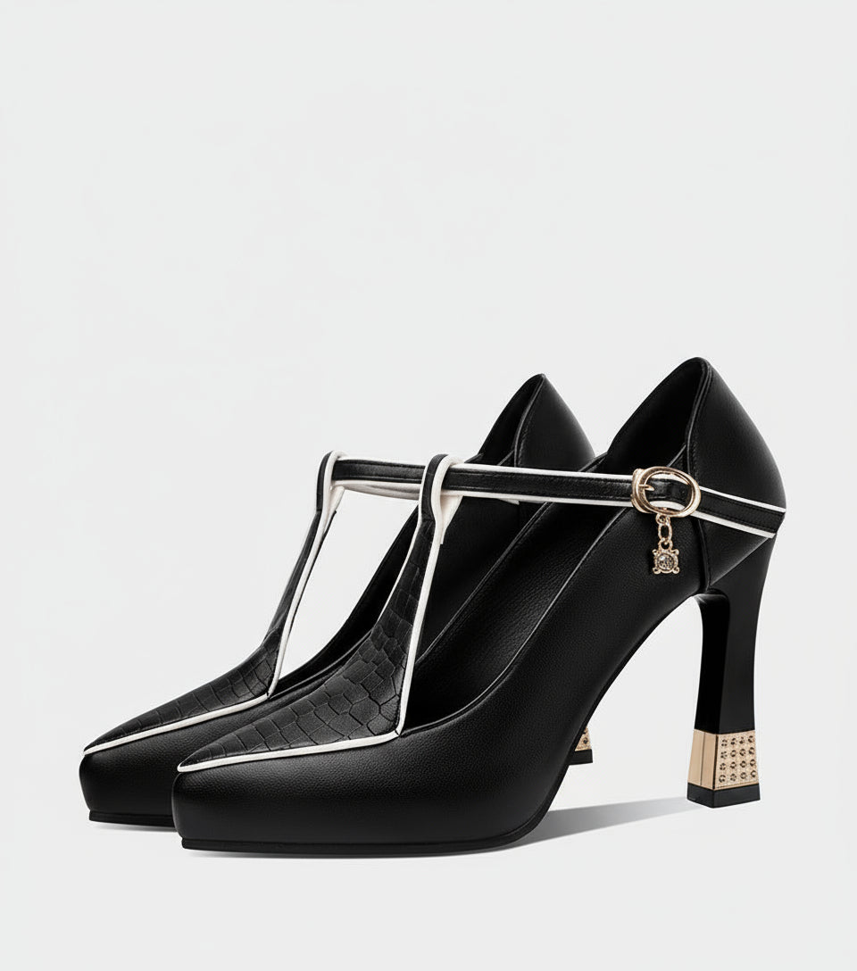 Vivienne - T-bar platform high heel court shoes
