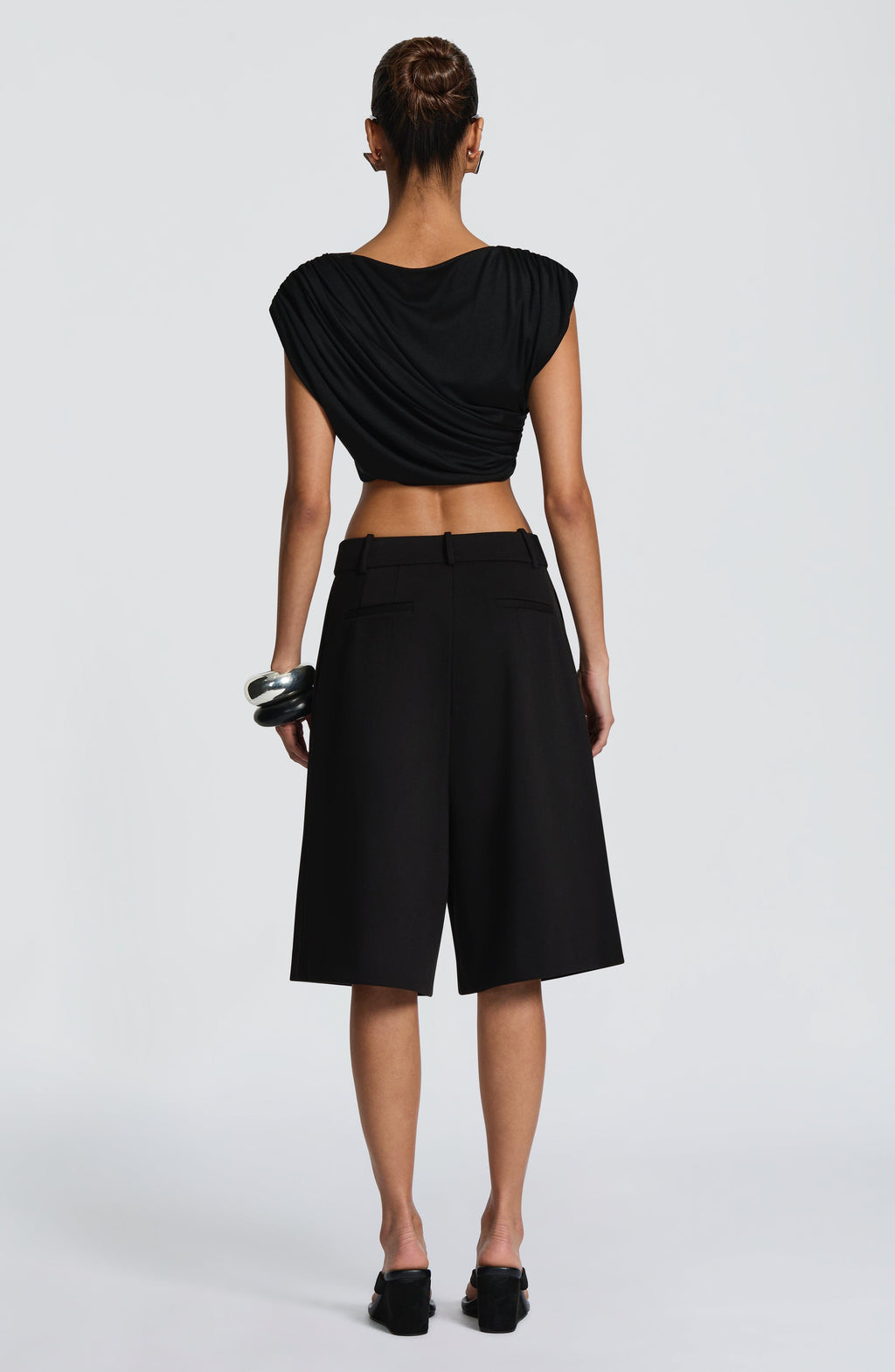 Ausra - Black tailored pleated wide-leg bermuda shorts