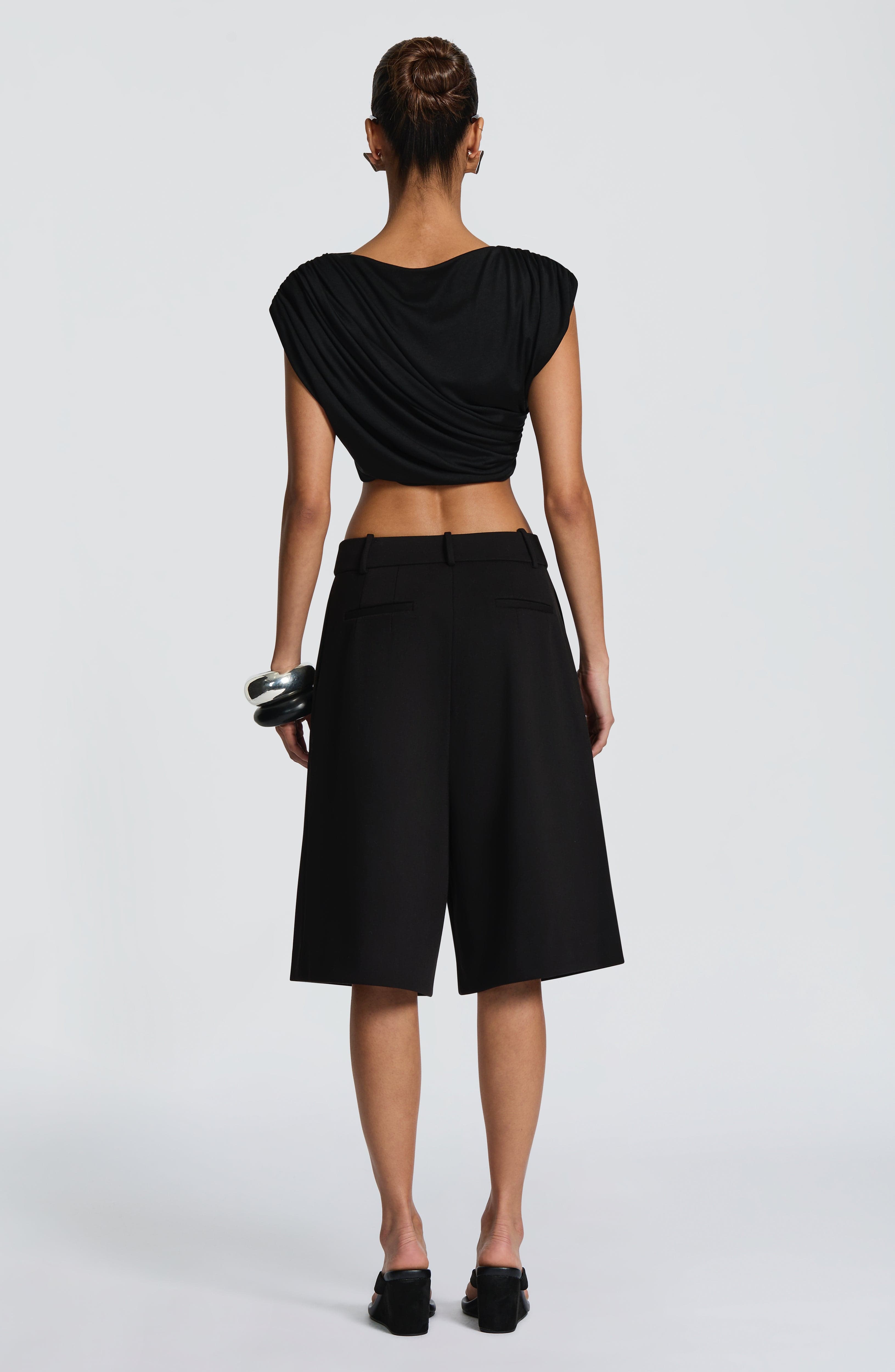 Ausra - Black tailored pleated wide-leg bermuda shorts