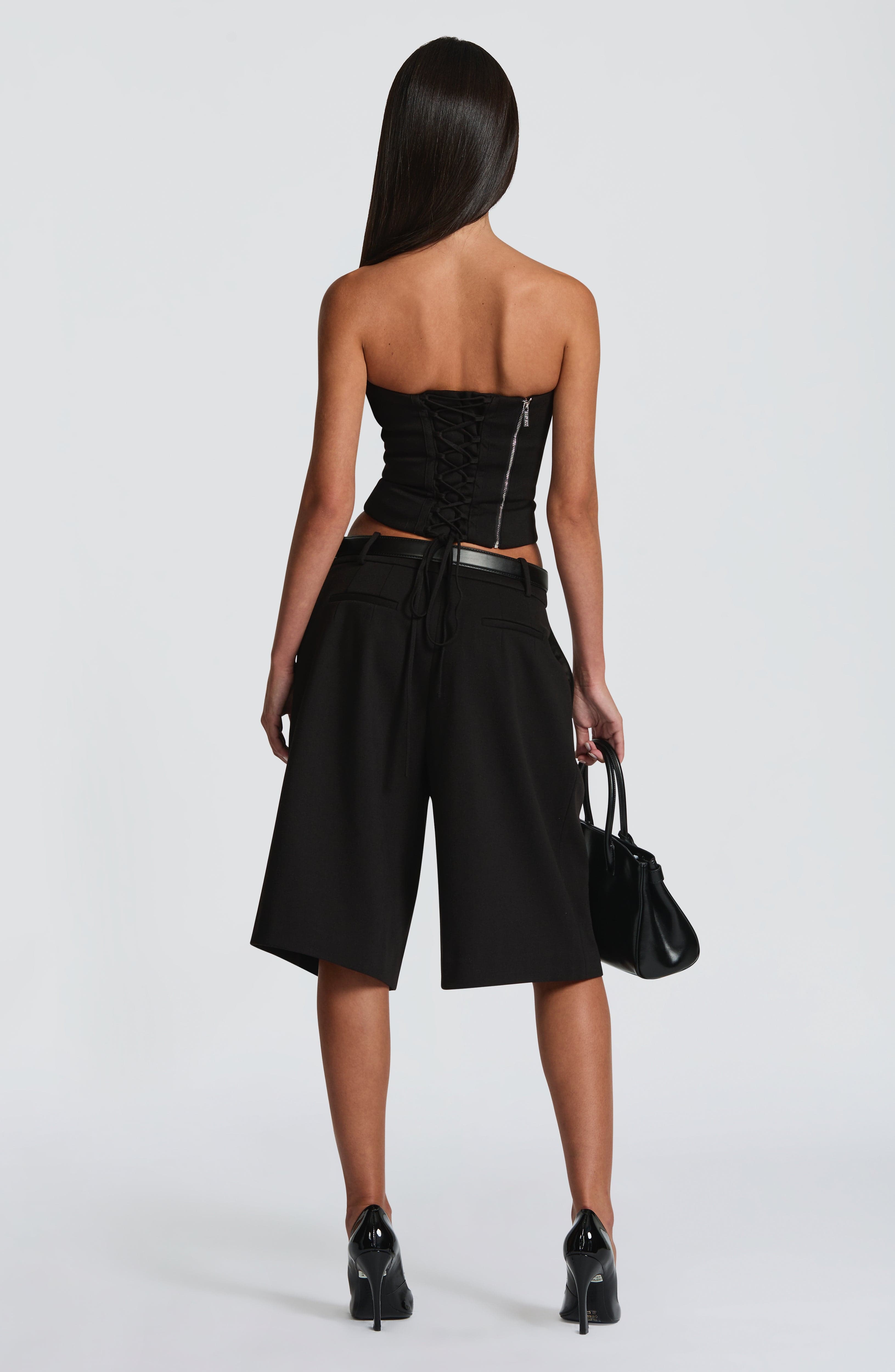Ausra - Black tailored pleated wide-leg bermuda shorts