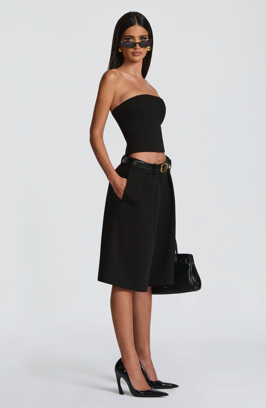 Ausra - Black tailored pleated wide-leg bermuda shorts