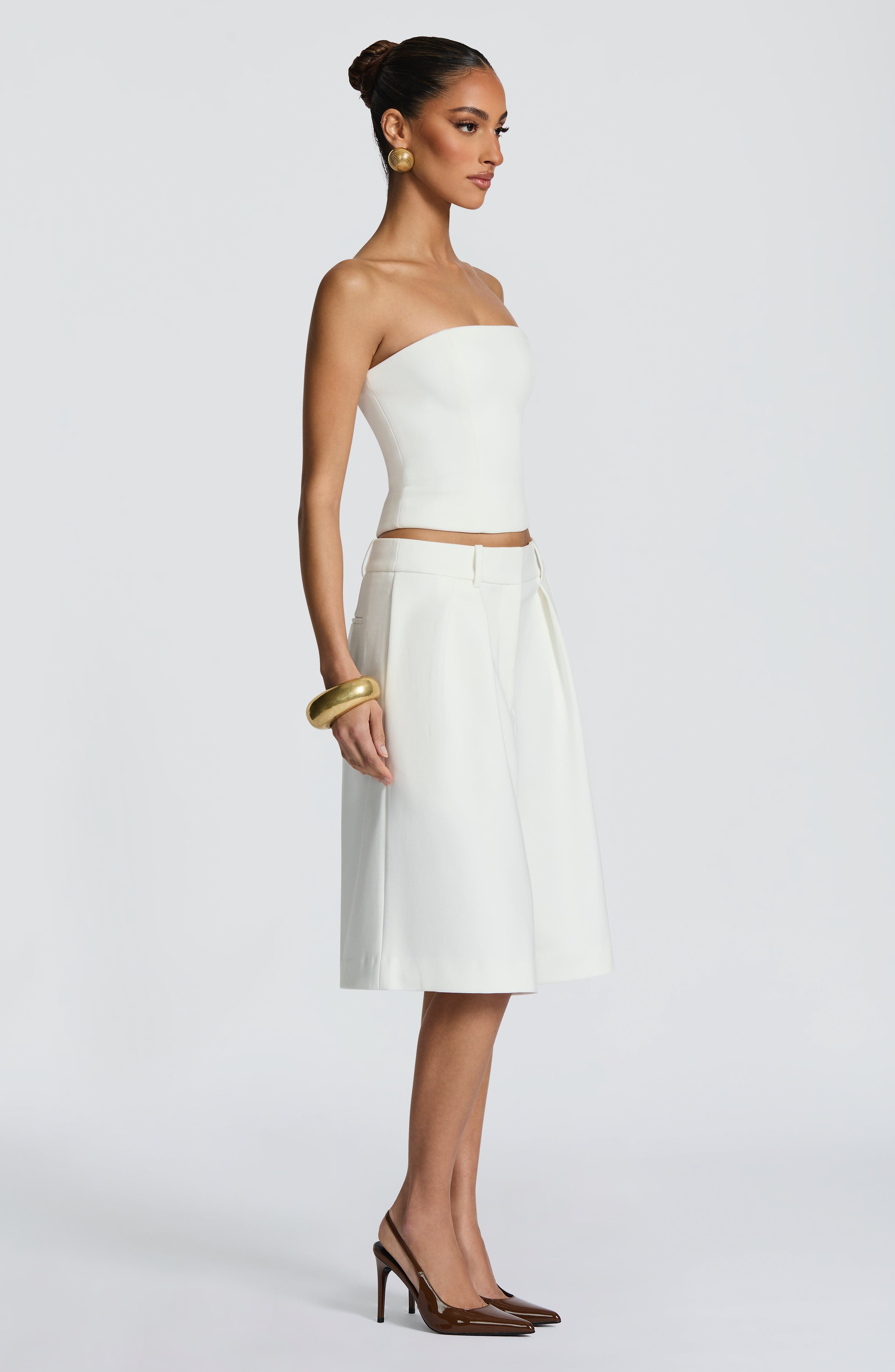 Ausra - Ivory tailored pleated wide-leg bermuda shorts
