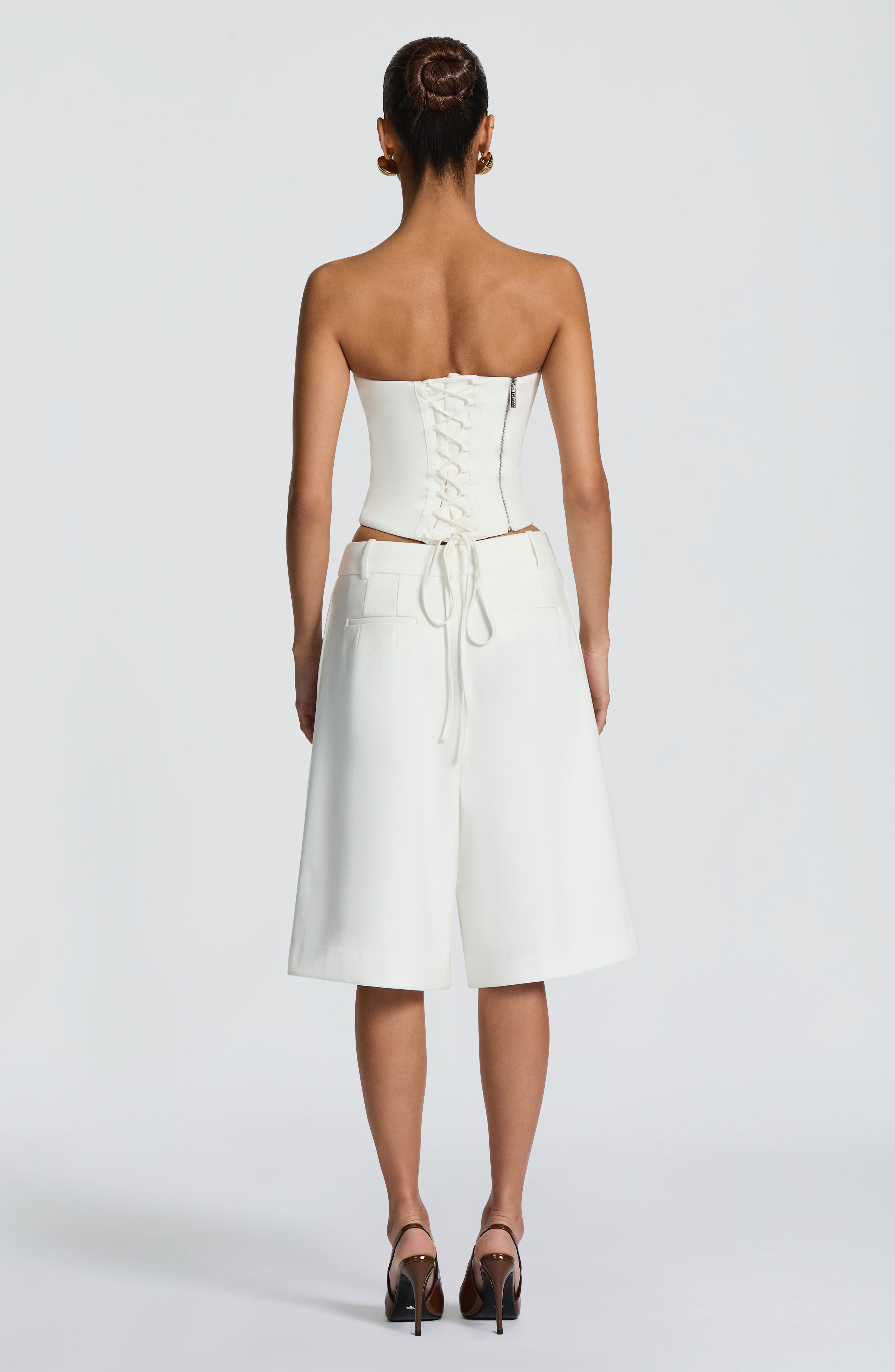Ausra - Ivory tailored pleated wide-leg bermuda shorts