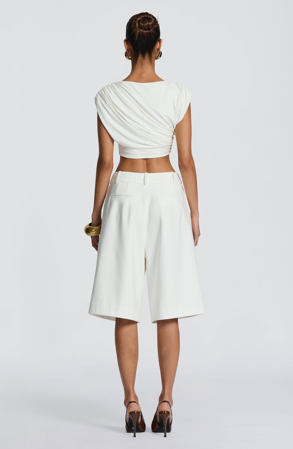 Ausra - Ivory tailored pleated wide-leg bermuda shorts