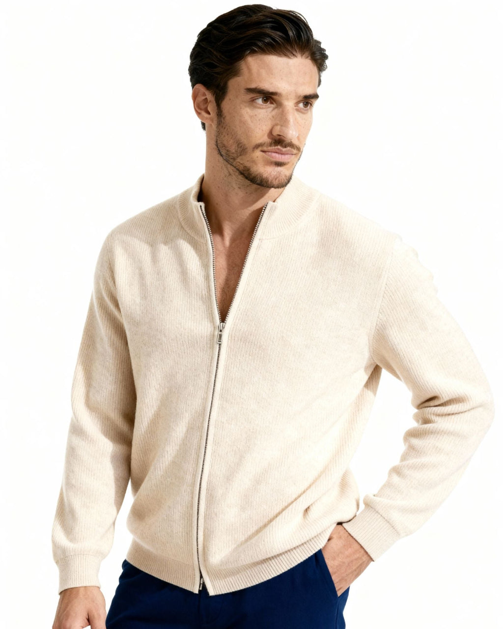 The Mohair - Full zip ribbed mock neck cardigan