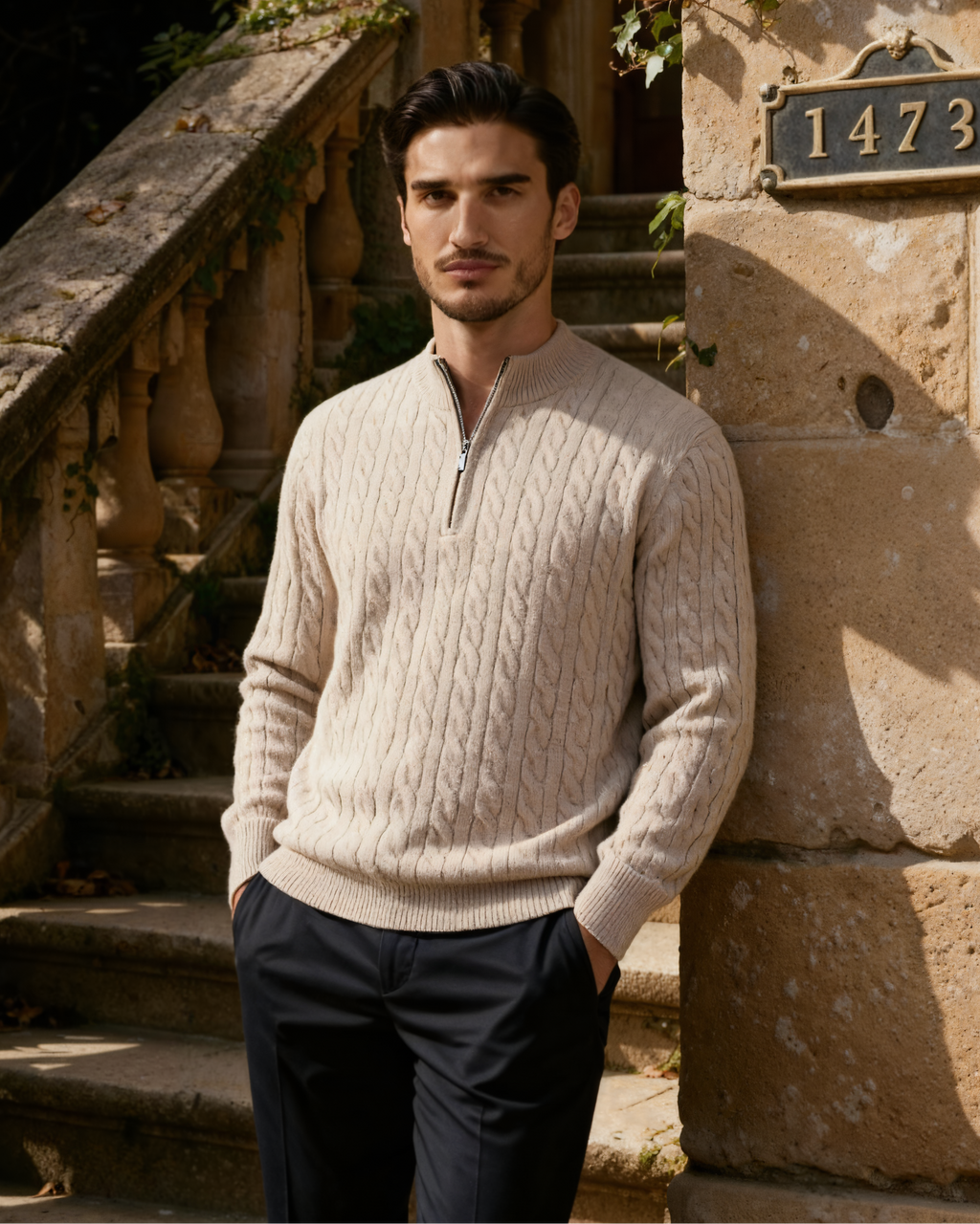 The Heritage - Cable knit half-zip mock neck jumper