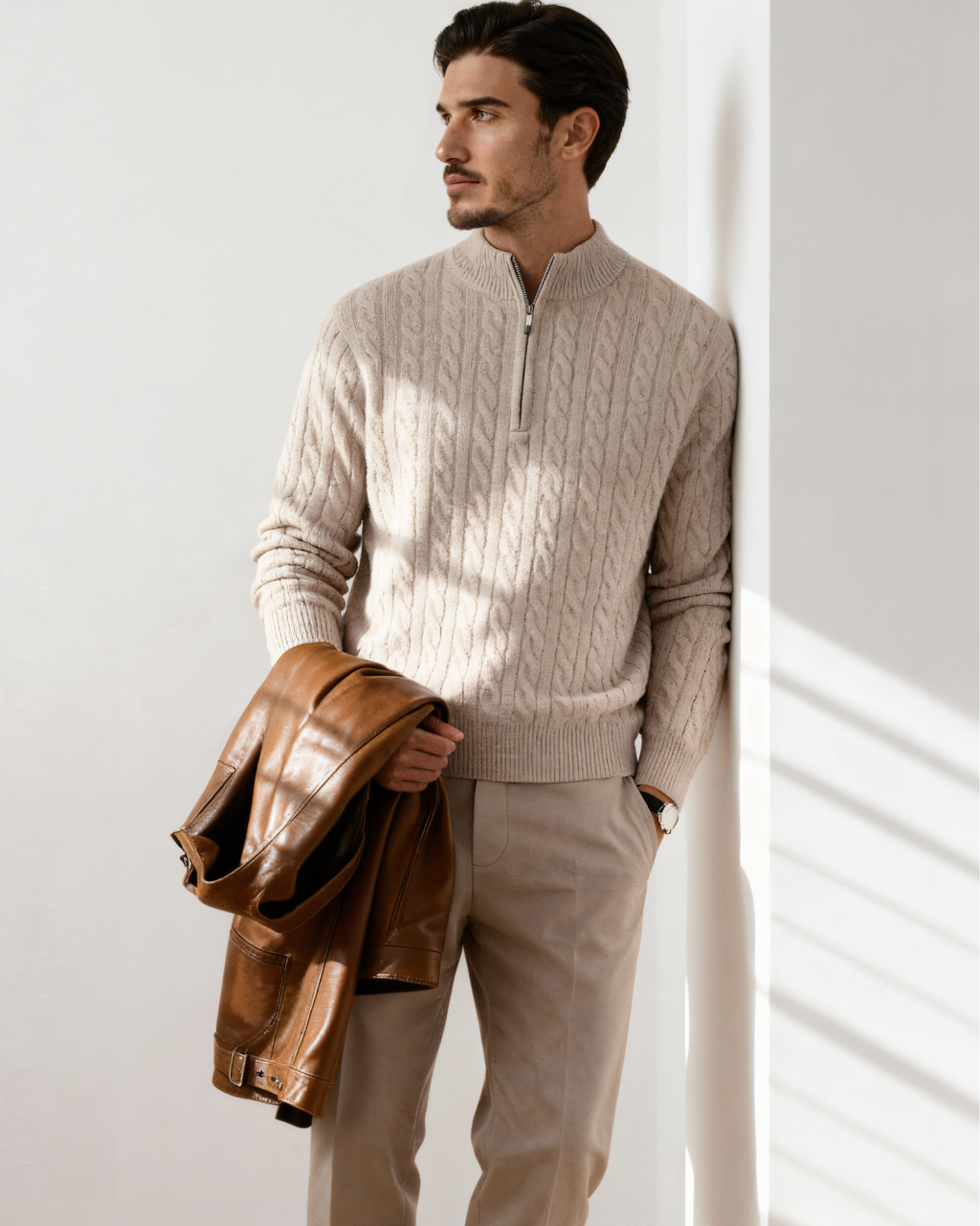 The Heritage - Cable knit half-zip mock neck jumper