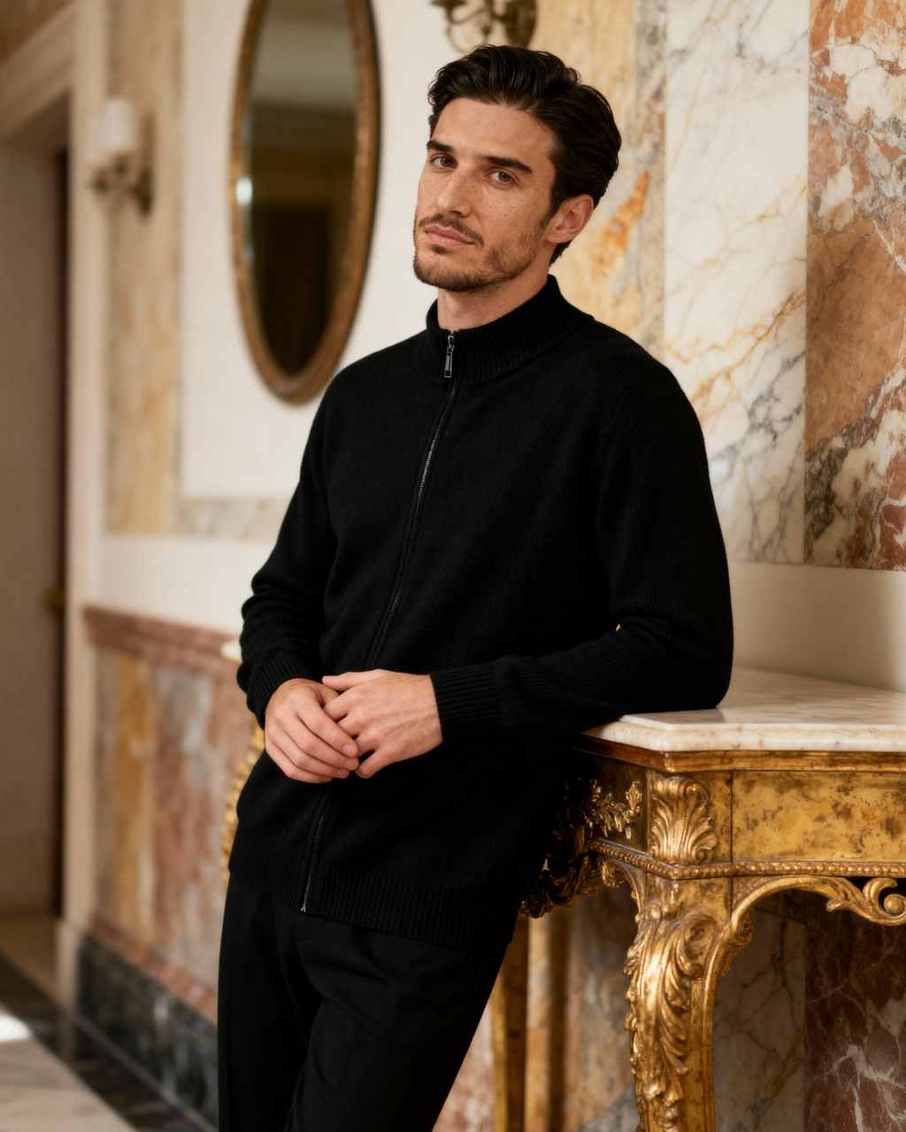 The Mohair - Full zip ribbed mock neck cardigan