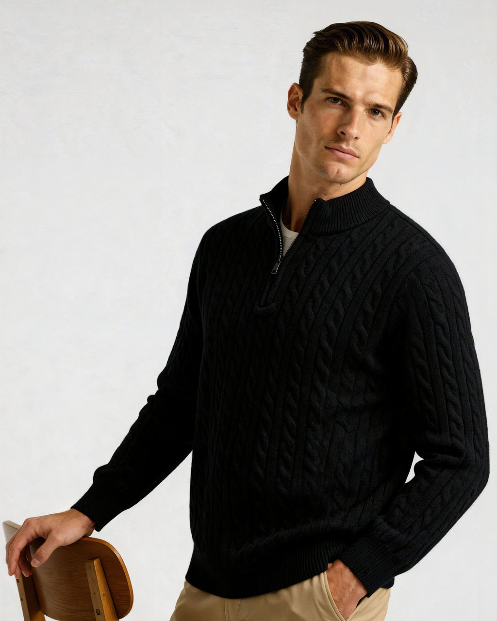 The Heritage - Cable knit half-zip mock neck jumper