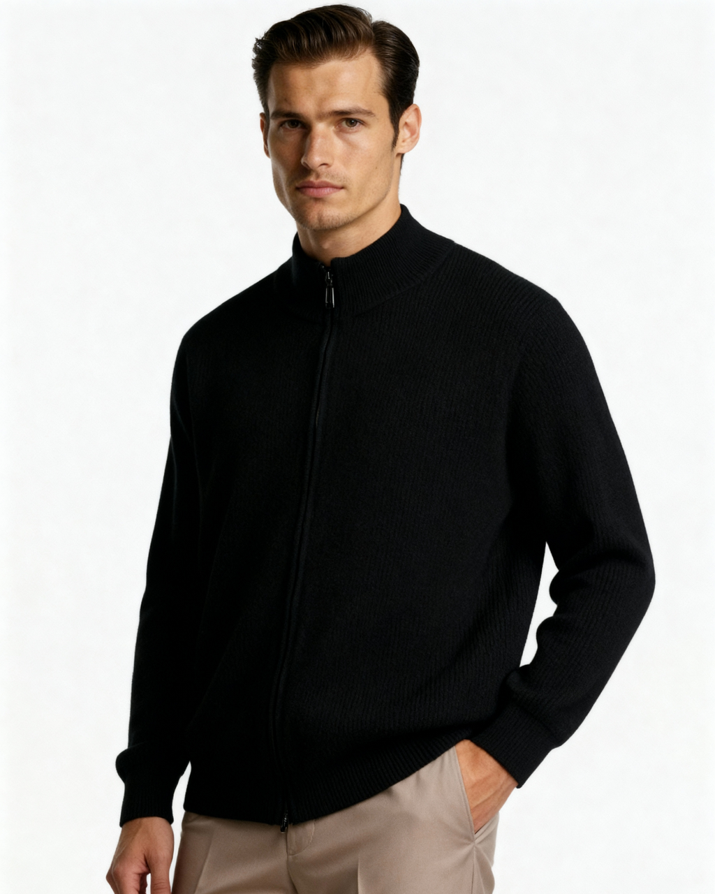 The Mohair - Full zip ribbed mock neck cardigan