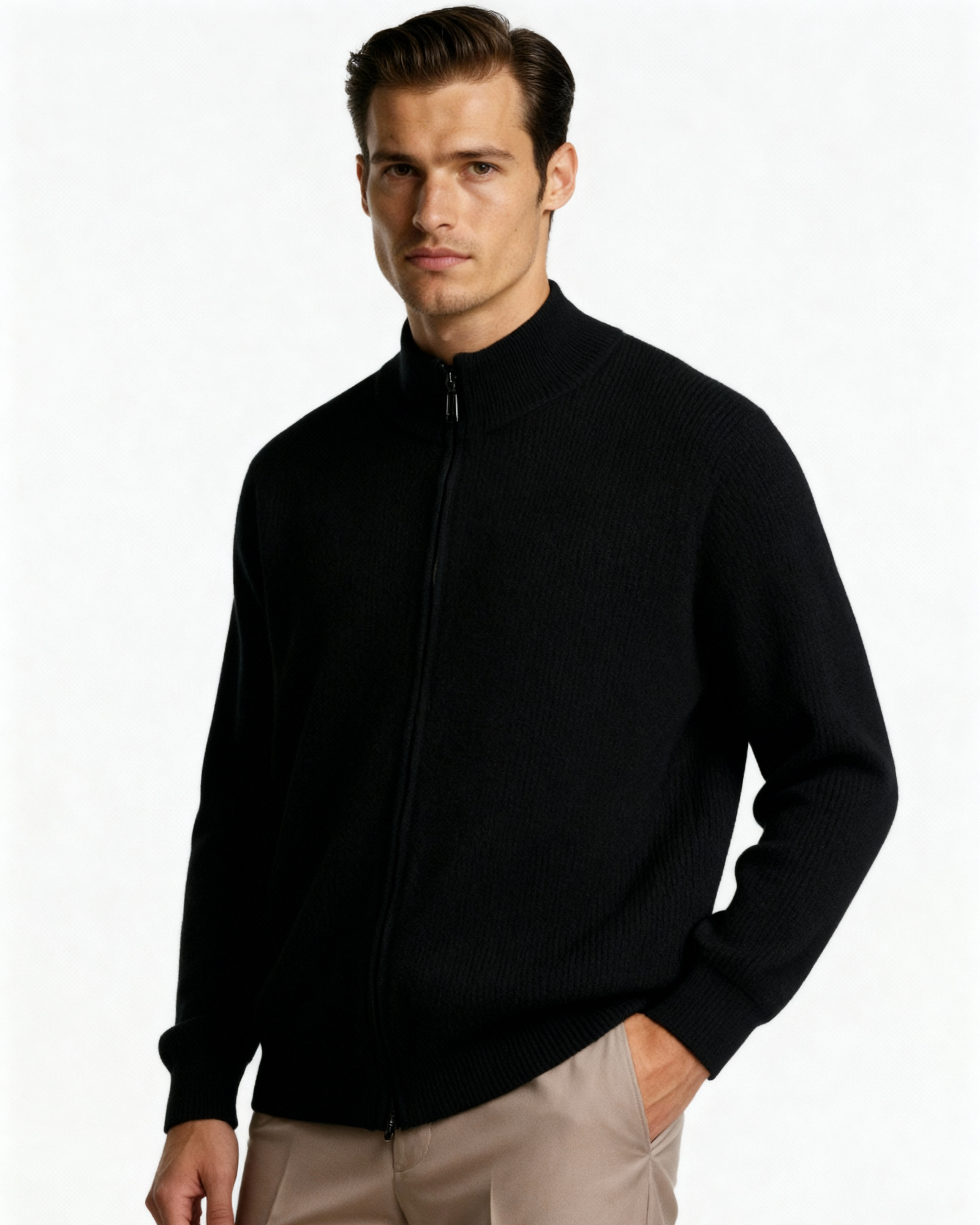 The Mohair - Full zip ribbed mock neck cardigan