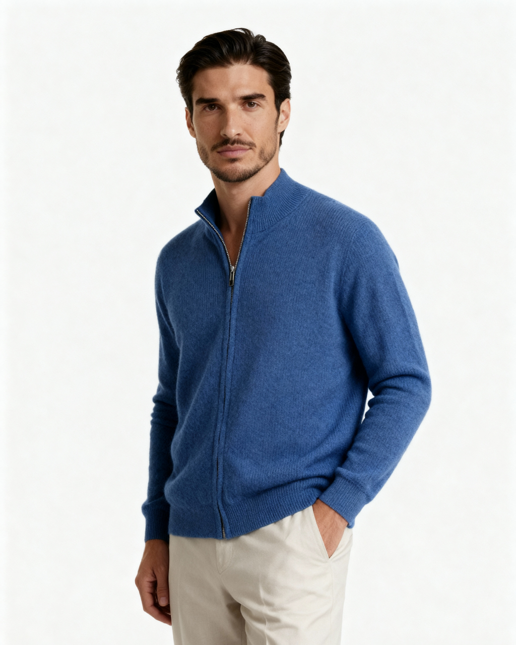 The Mohair - Full zip ribbed mock neck cardigan