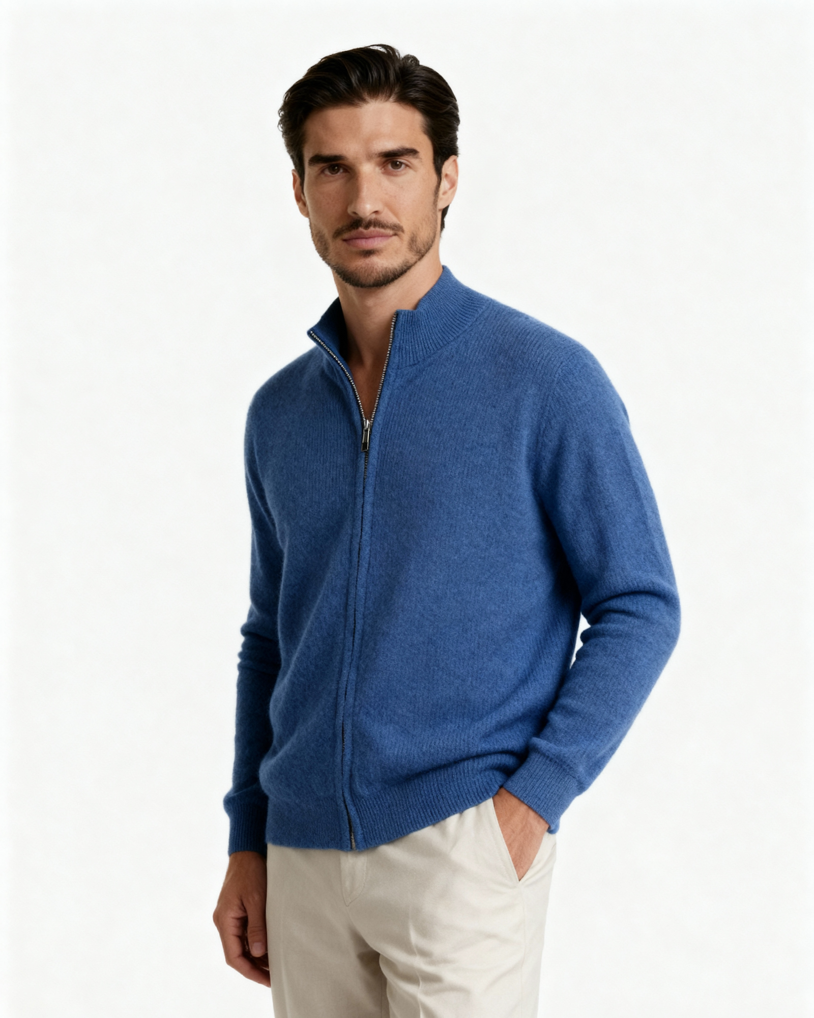 The Mohair - Full zip ribbed mock neck cardigan