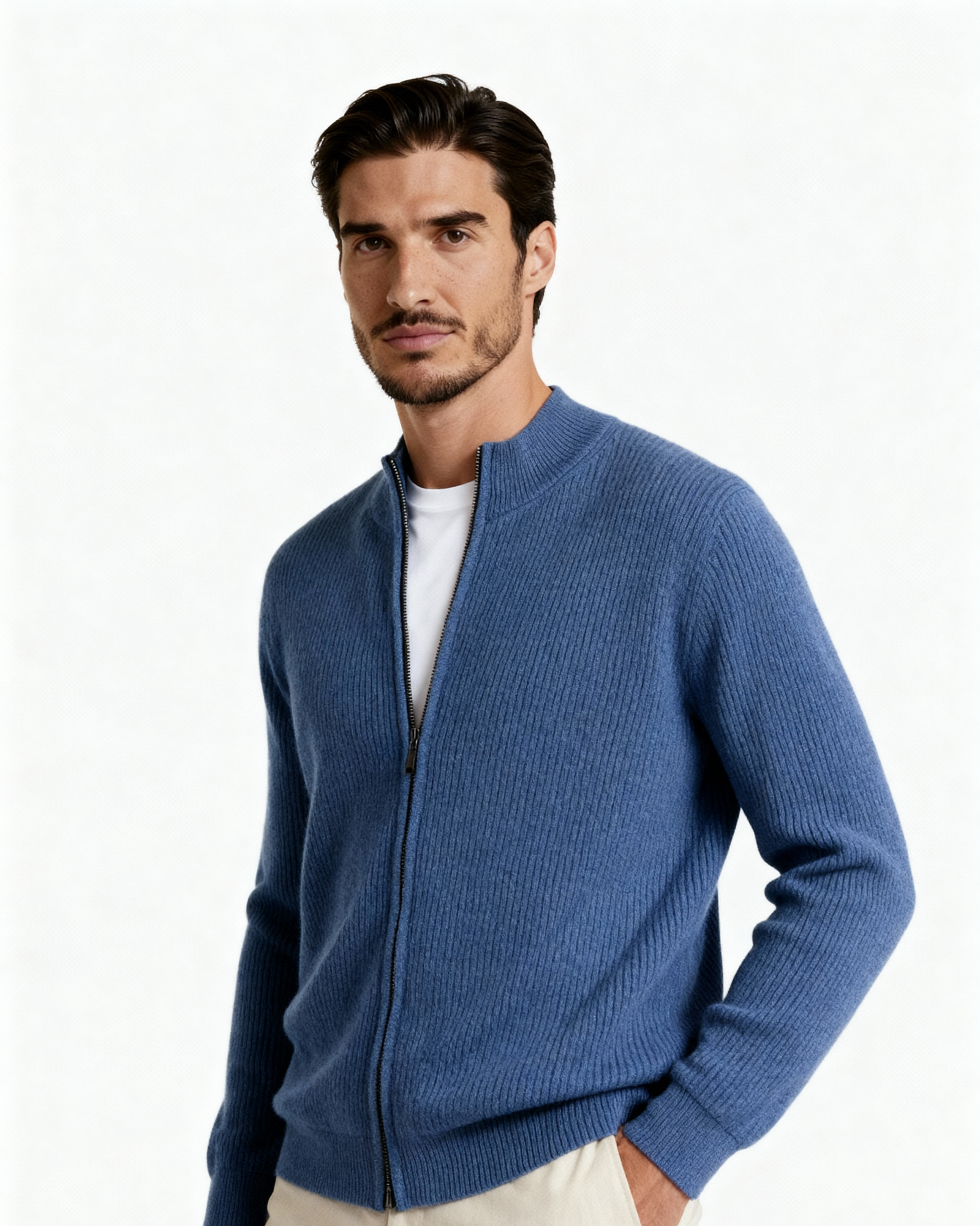 The Mohair - Full zip ribbed mock neck cardigan