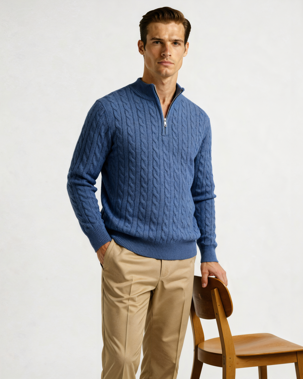 The Heritage - Cable knit half-zip mock neck jumper