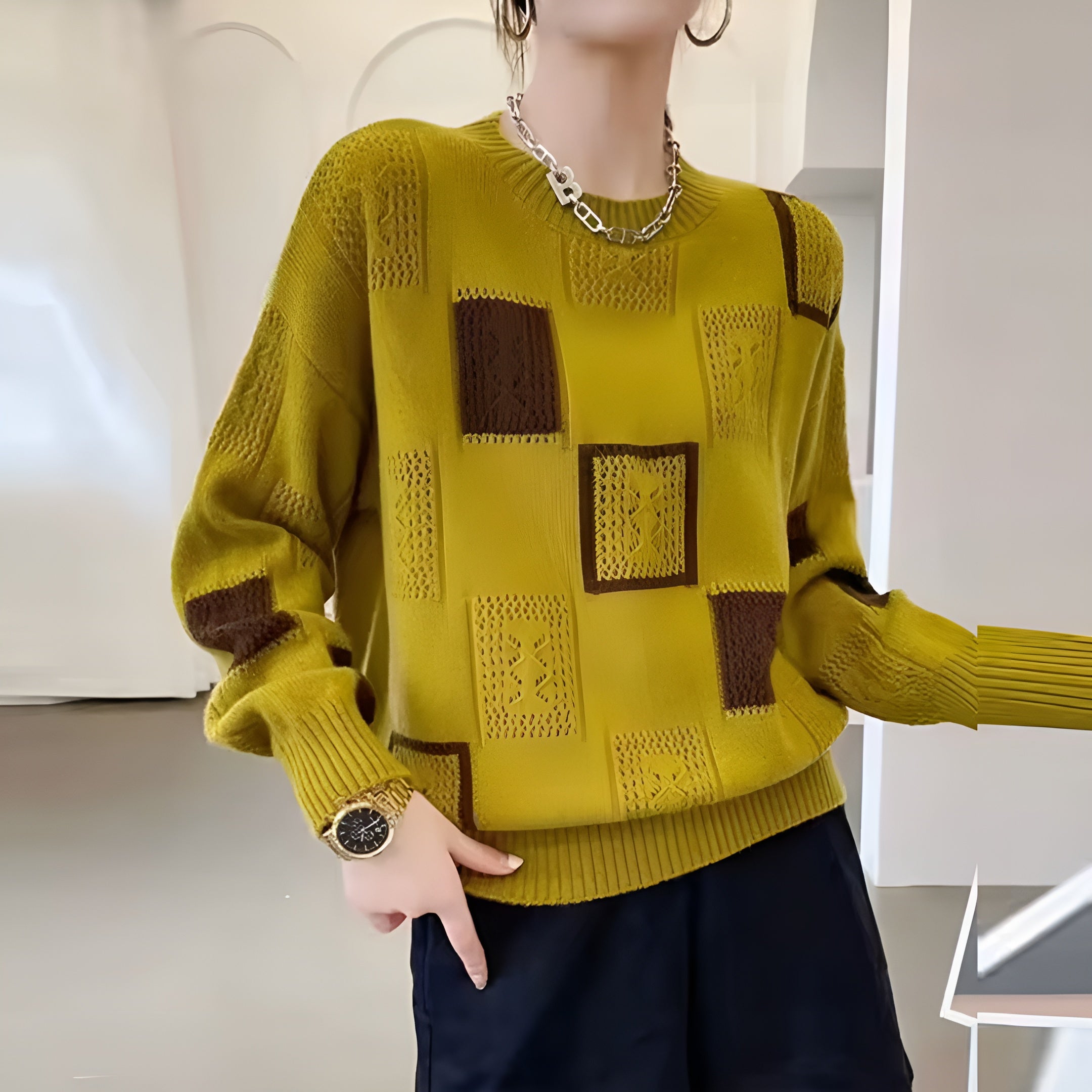 Alida - Patchwork square block knit jumper