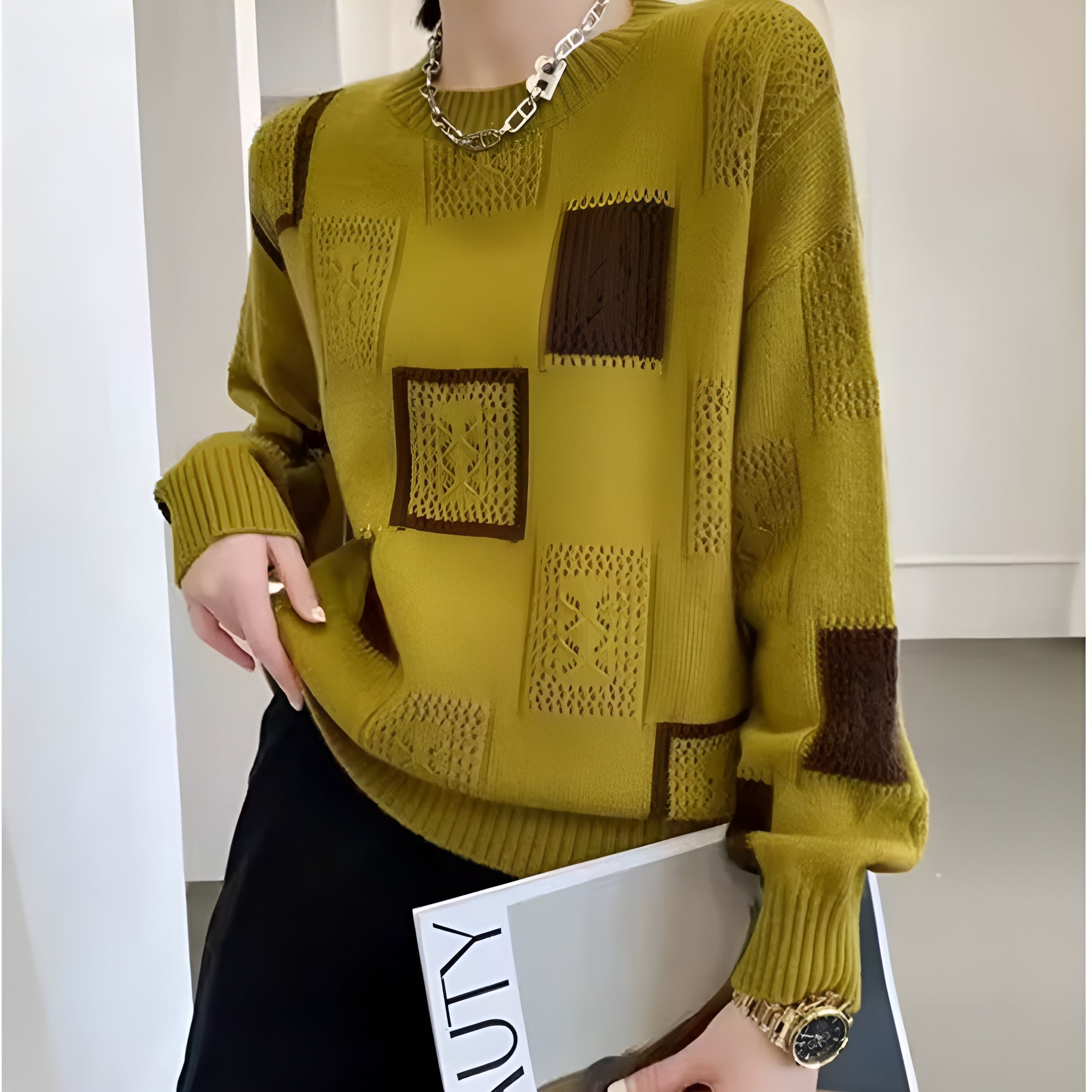 Alida - Patchwork square block knit jumper