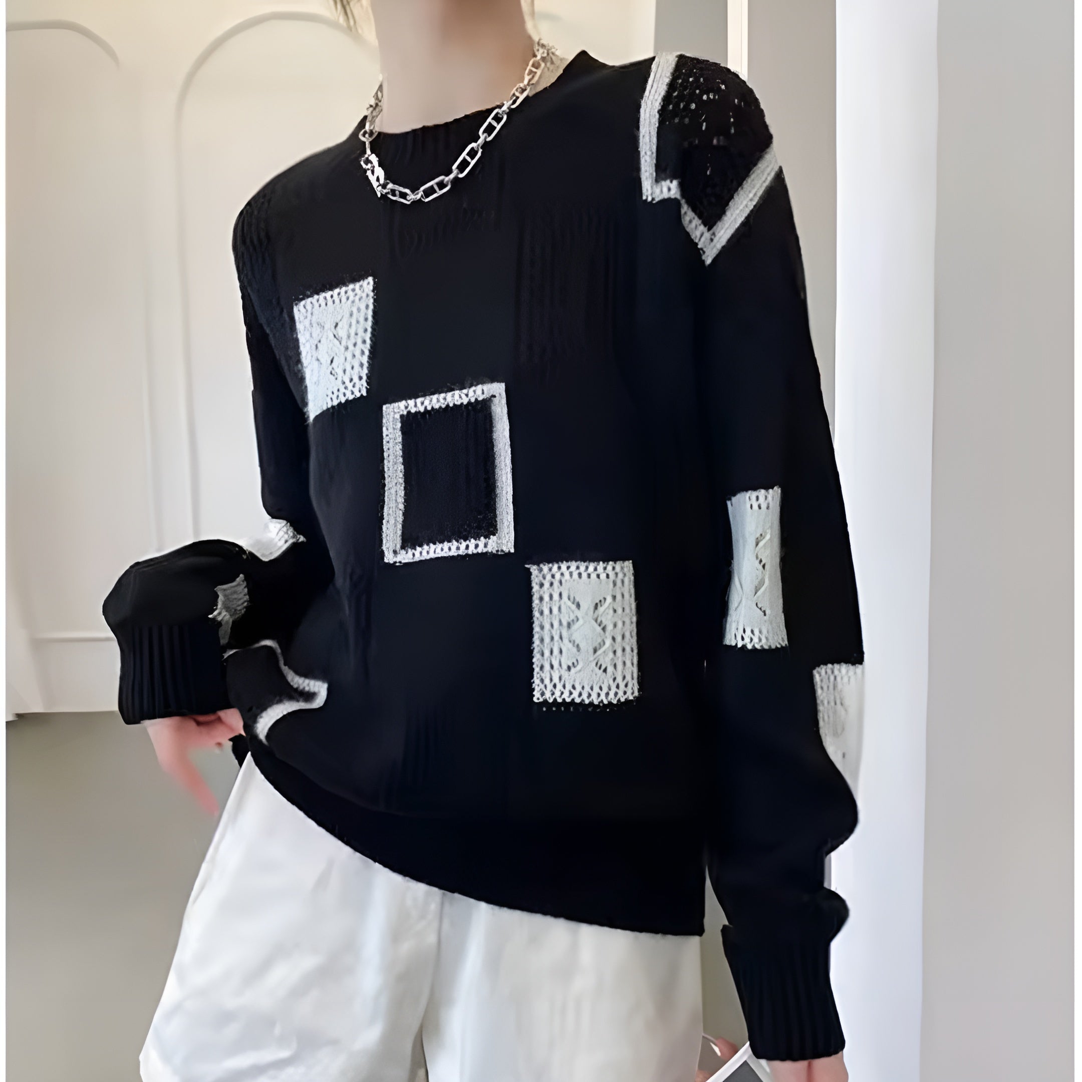 Alida - Patchwork square block knit jumper
