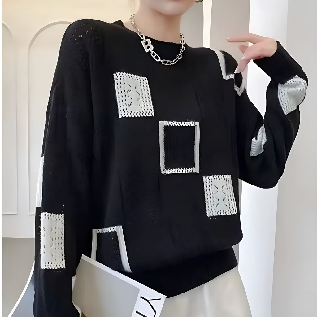 Alida - Patchwork square block knit jumper