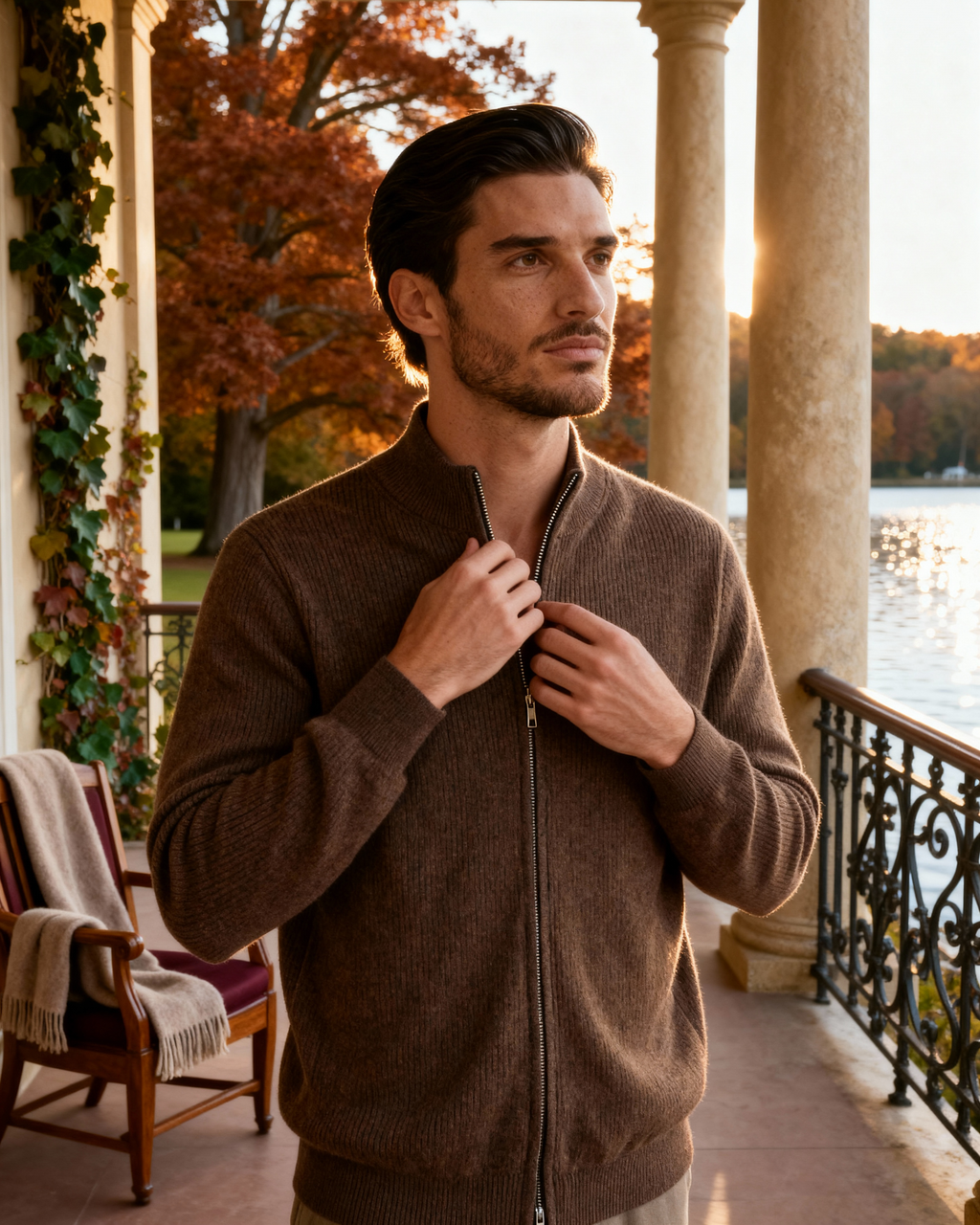 The Mohair - Full zip ribbed mock neck cardigan