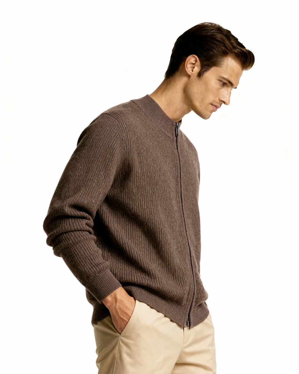 The Mohair - Full zip ribbed mock neck cardigan